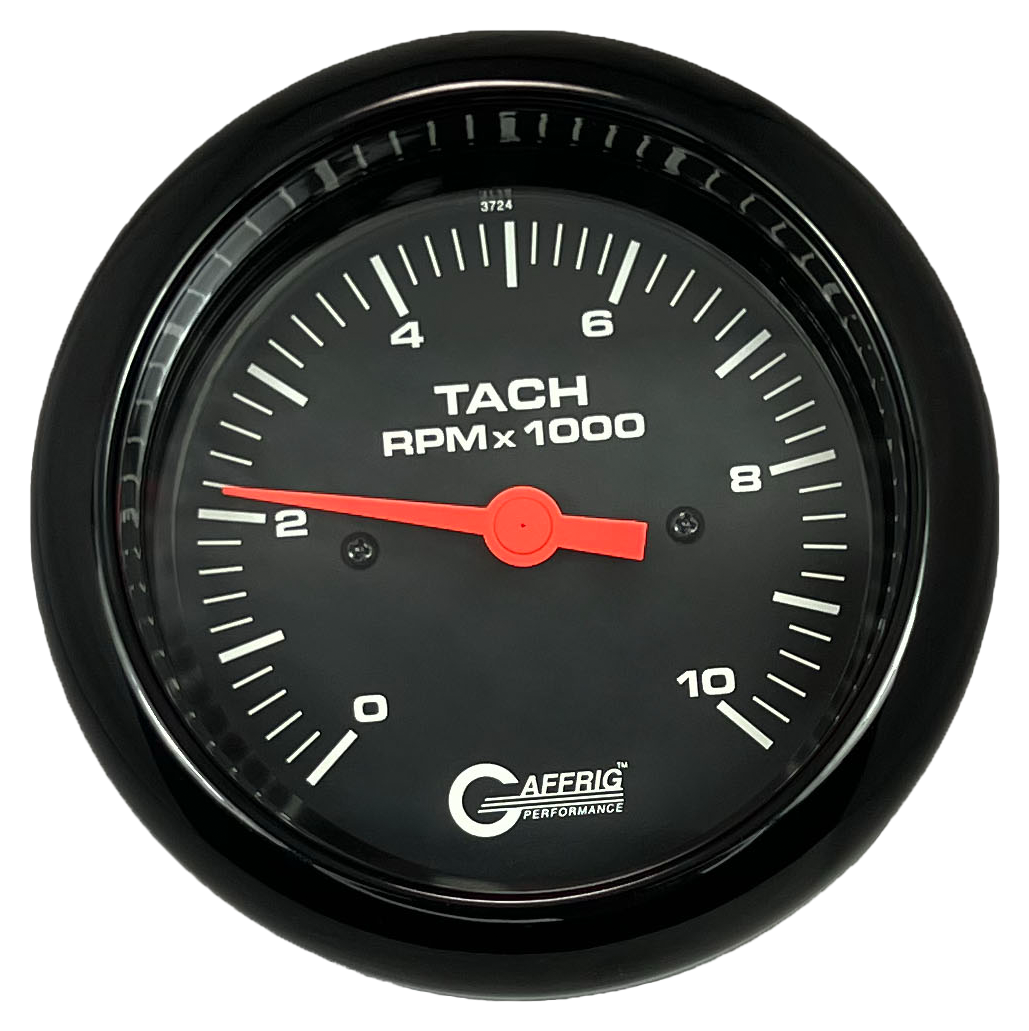 GAFFRIG 3 3/8 INCH TACHOMETER GAUGE 6000, 8000 & 10000 RPM BLACK 10000 / FAT RIM (338) / BLACK