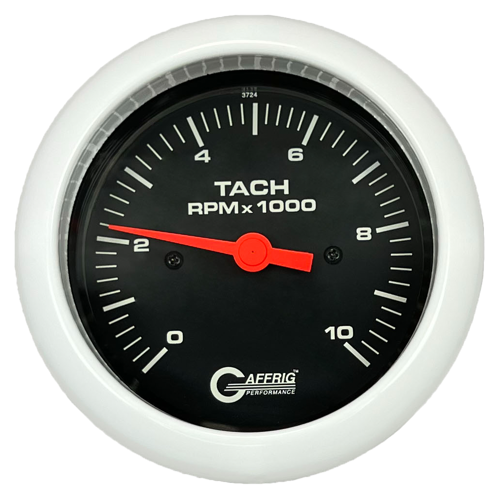 GAFFRIG 3 3/8 INCH TACHOMETER GAUGE 6000, 8000 & 10000 RPM BLACK 10000 / FAT RIM (338) / WHITE