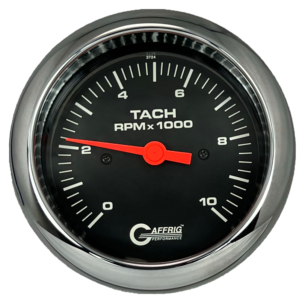 GAFFRIG 3 3/8 INCH TACHOMETER GAUGE 6000, 8000 & 10000 RPM BLACK 10000 / FAT RIM (338) / CHROME/POLISHED