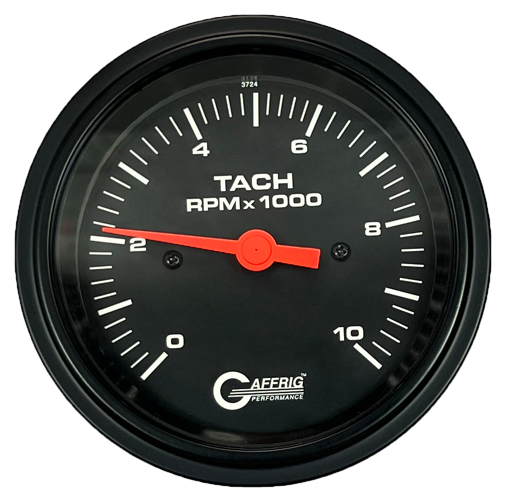 GAFFRIG 3 3/8 INCH TACHOMETER GAUGE 6000, 8000 & 10000 RPM BLACK 10000 / STEP RIM (008) / BLACK