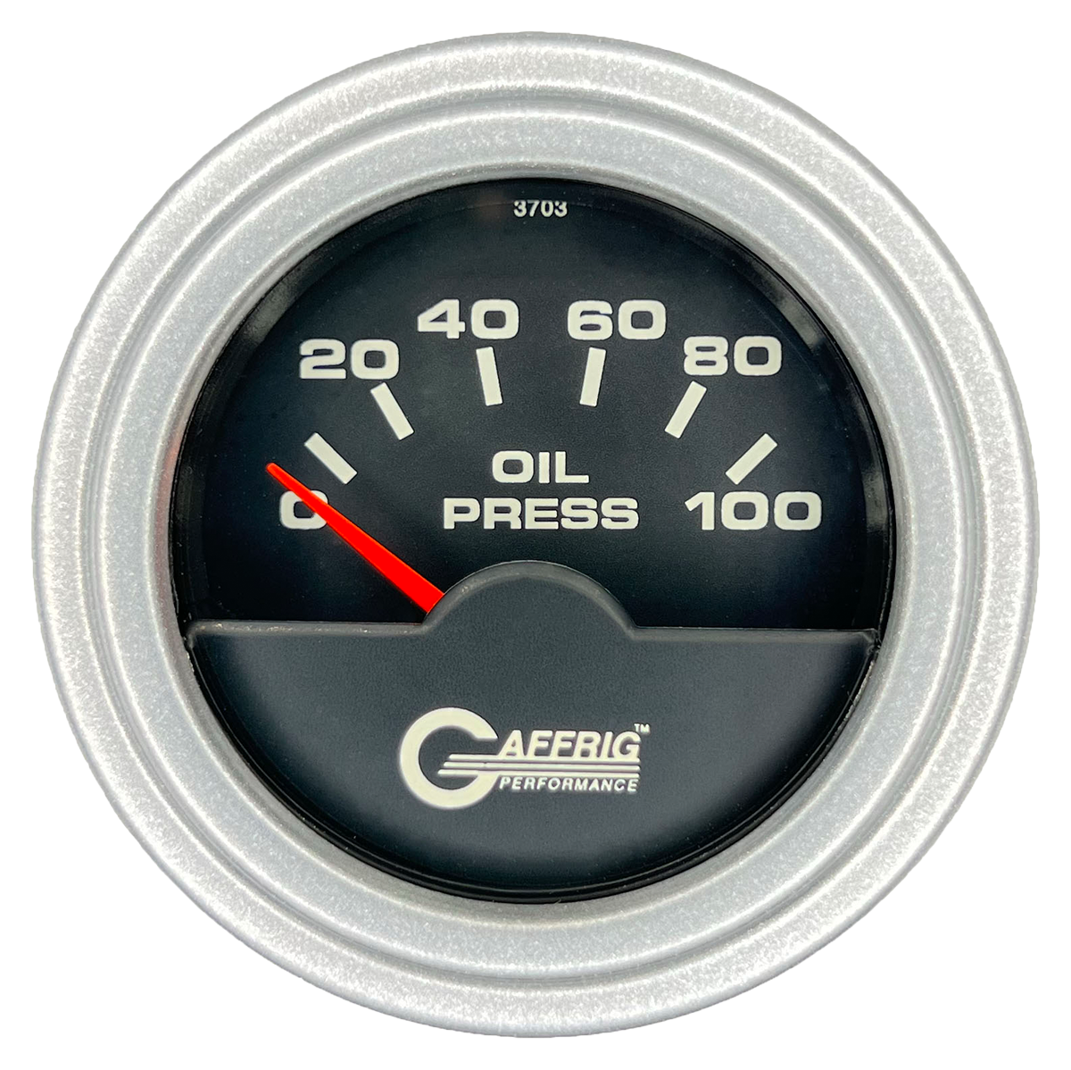 GAFFRIG 2 INCH ELECTRIC OIL PRESSURE GAUGE 0-100 PSI STEP RIM (002) / PLATINUM / BLACK