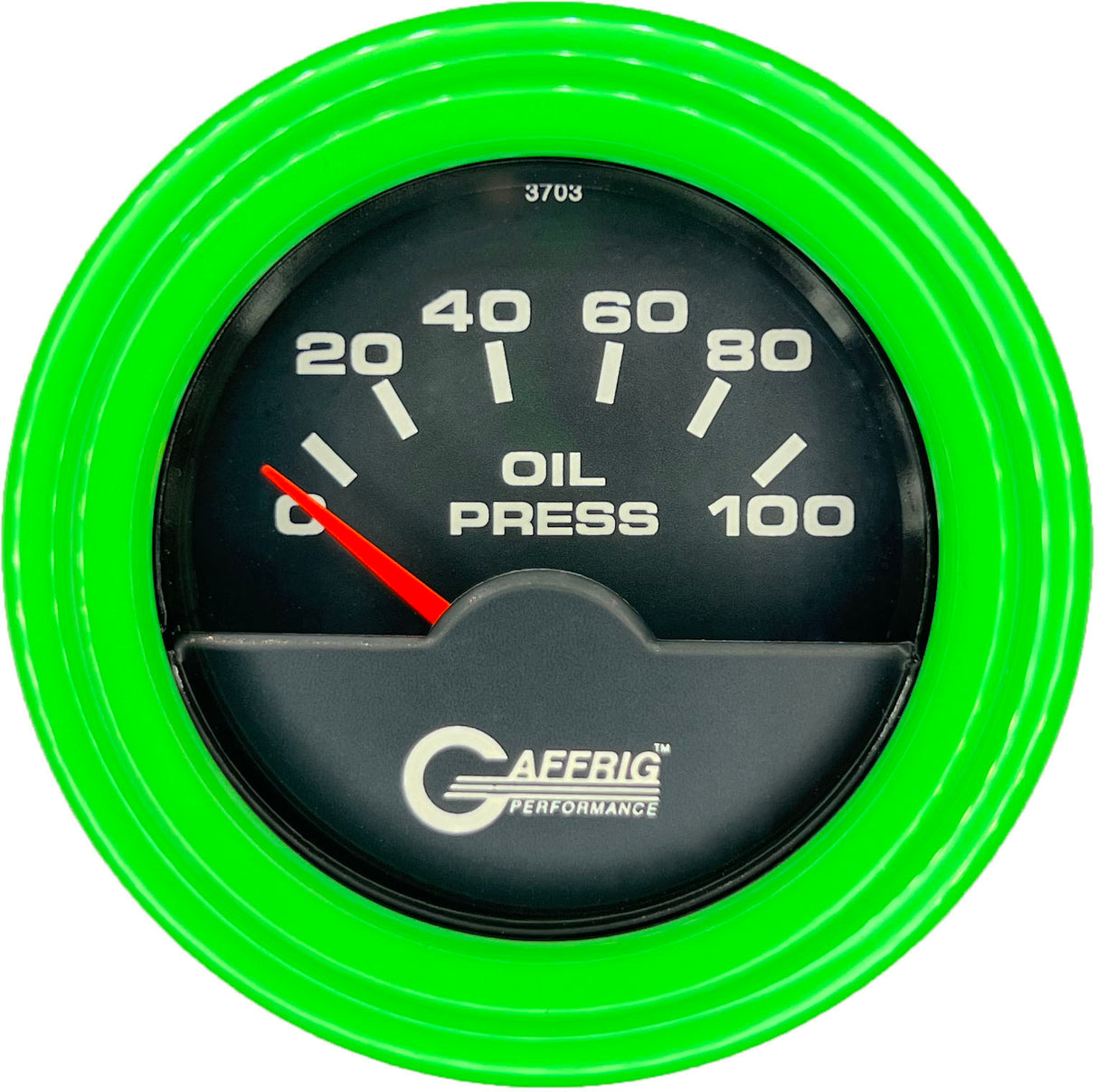GAFFRIG 2 INCH ELECTRIC OIL PRESSURE GAUGE 0-100 PSI STEP RIM (002) / LIME GREEN / BLACK