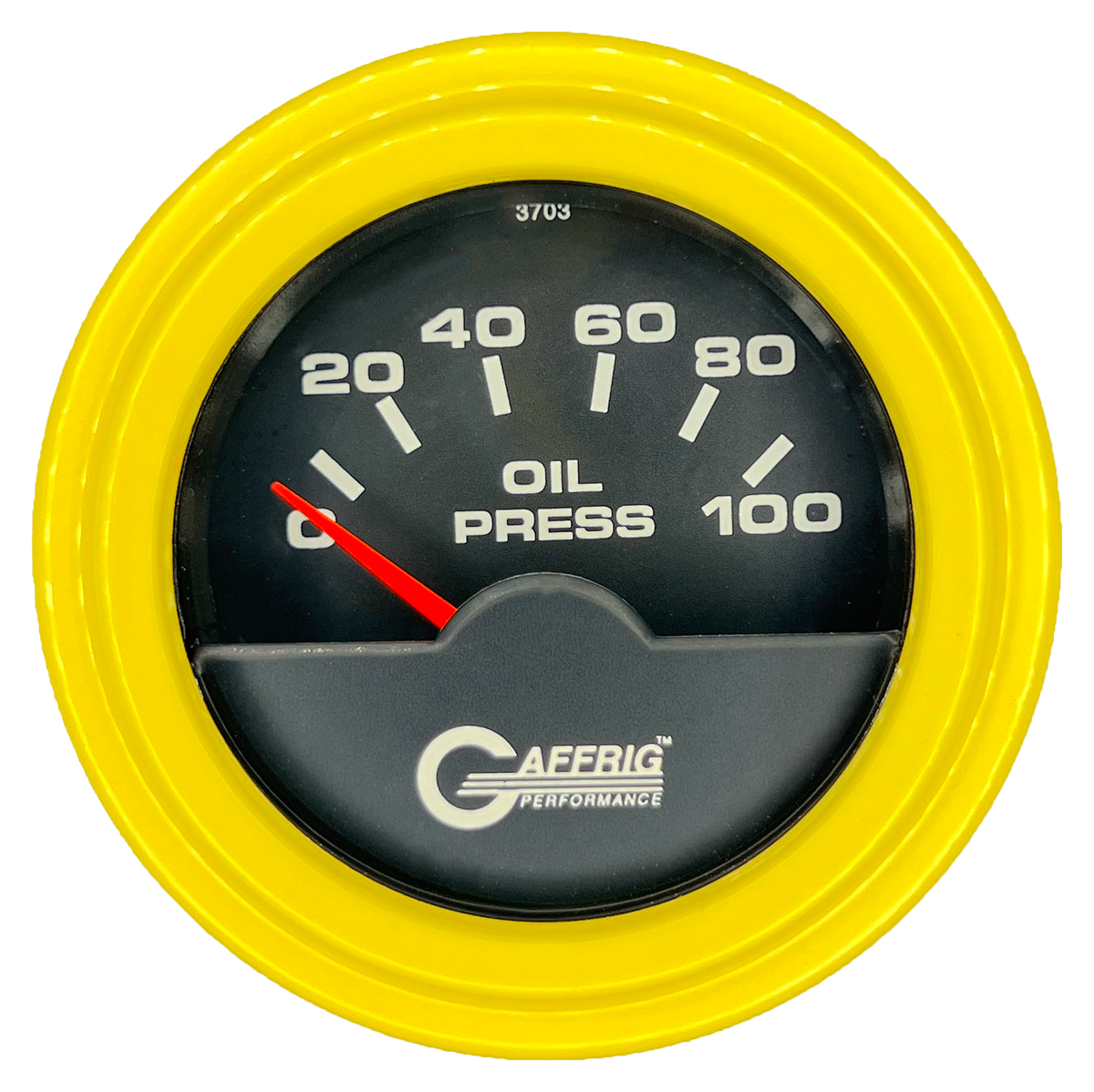 GAFFRIG 2 INCH ELECTRIC OIL PRESSURE GAUGE 0-100 PSI STEP RIM (002) / YELLOW / BLACK