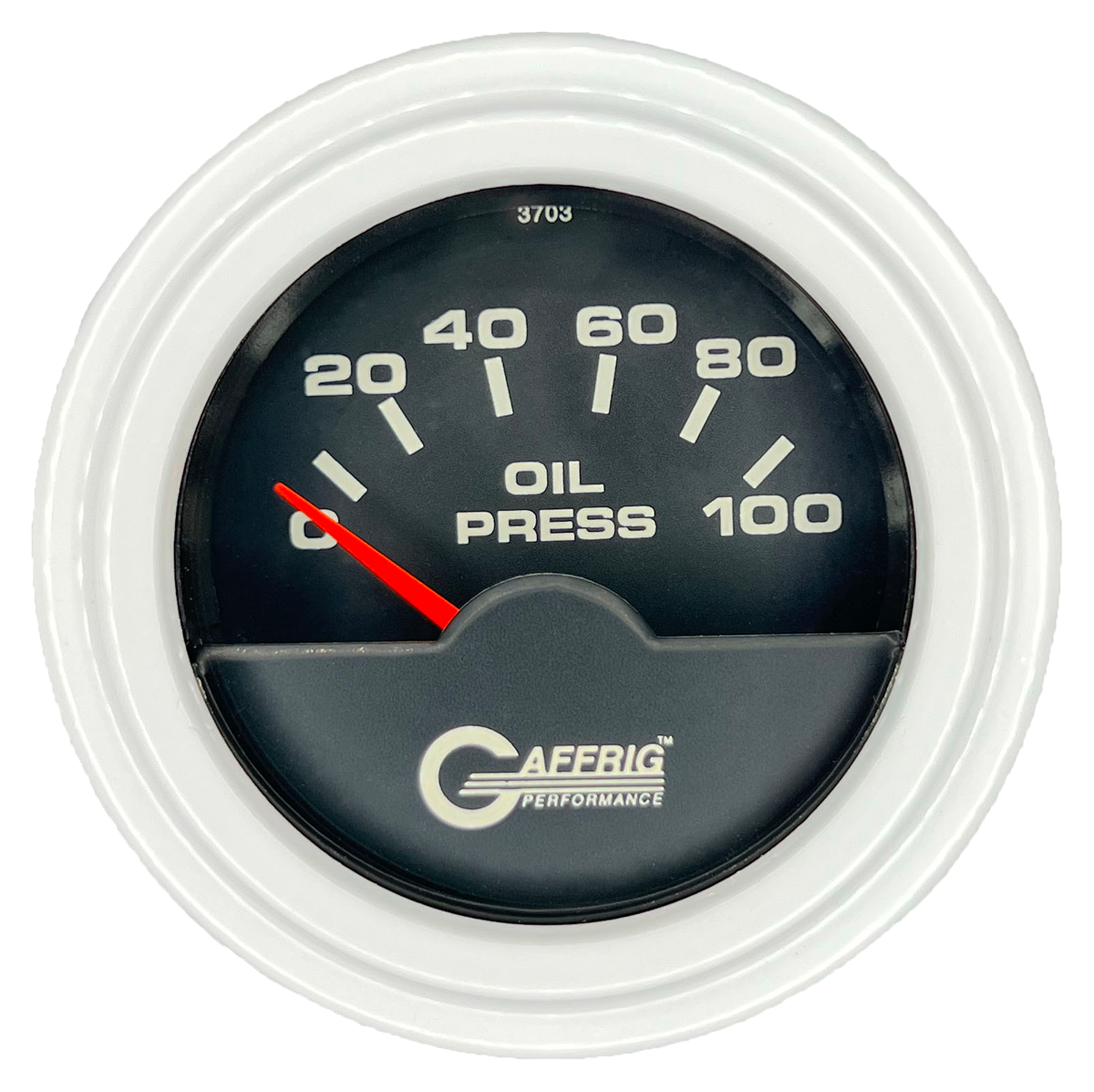 GAFFRIG 2 INCH ELECTRIC OIL PRESSURE GAUGE 0-100 PSI STEP RIM (002) / WHITE / BLACK