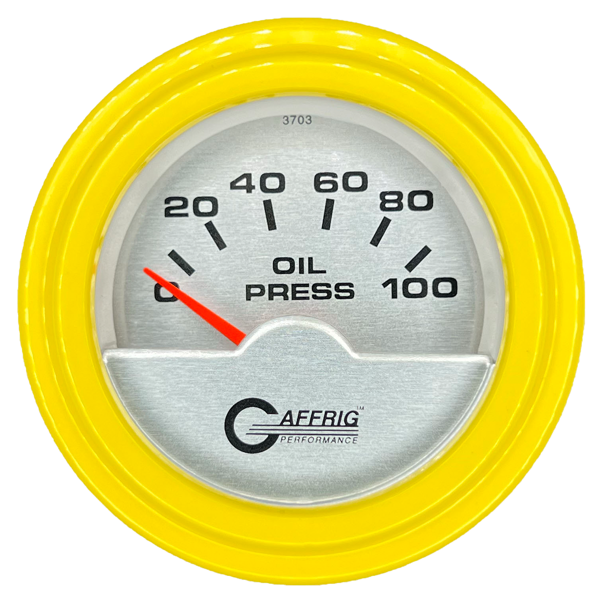 GAFFRIG 2 INCH ELECTRIC OIL PRESSURE GAUGE 0-100 PSI STEP RIM (002) / YELLOW / PLATINUM