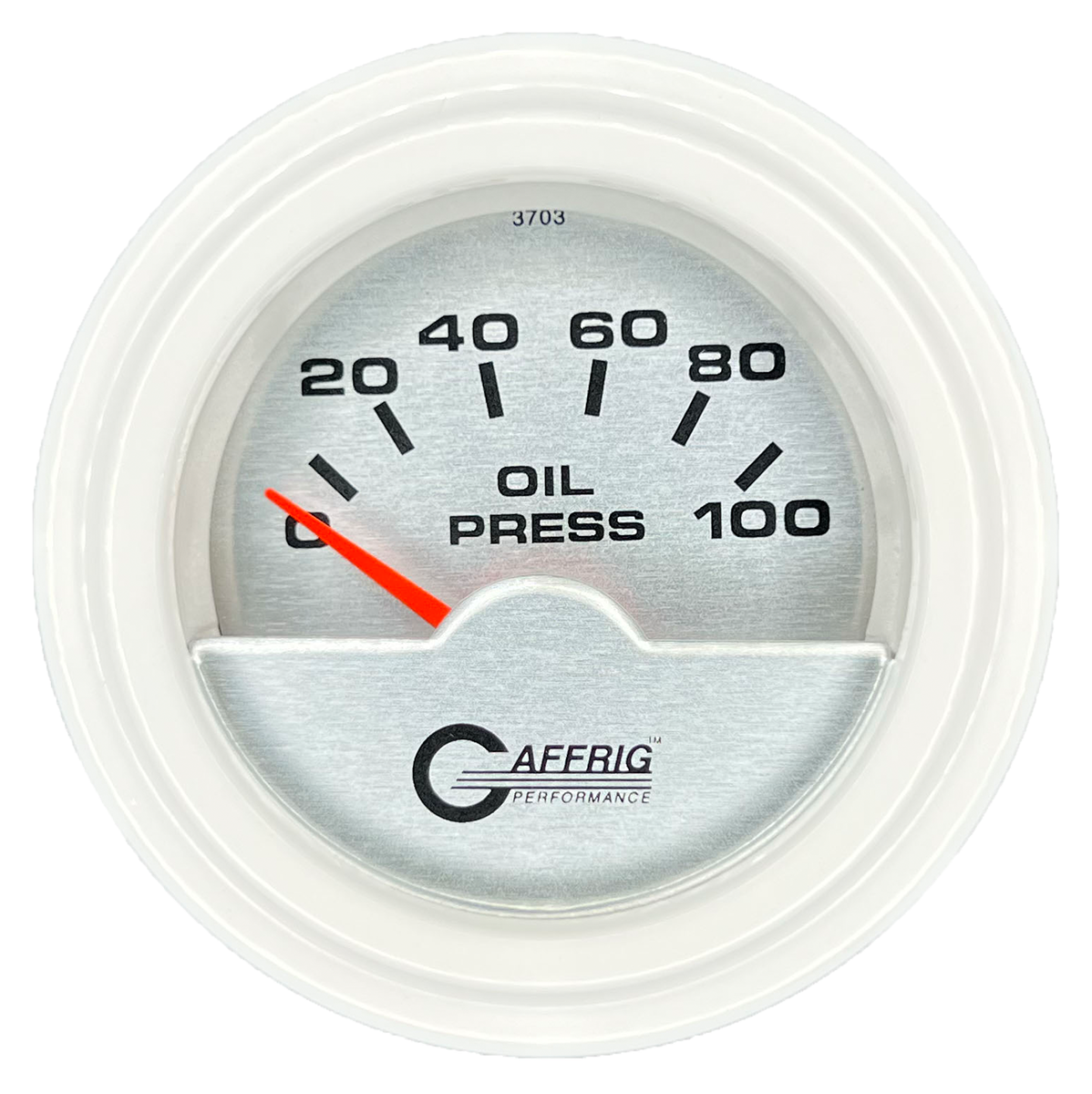 GAFFRIG 2 INCH ELECTRIC OIL PRESSURE GAUGE 0-100 PSI STEP RIM (002) / WHITE / PLATINUM