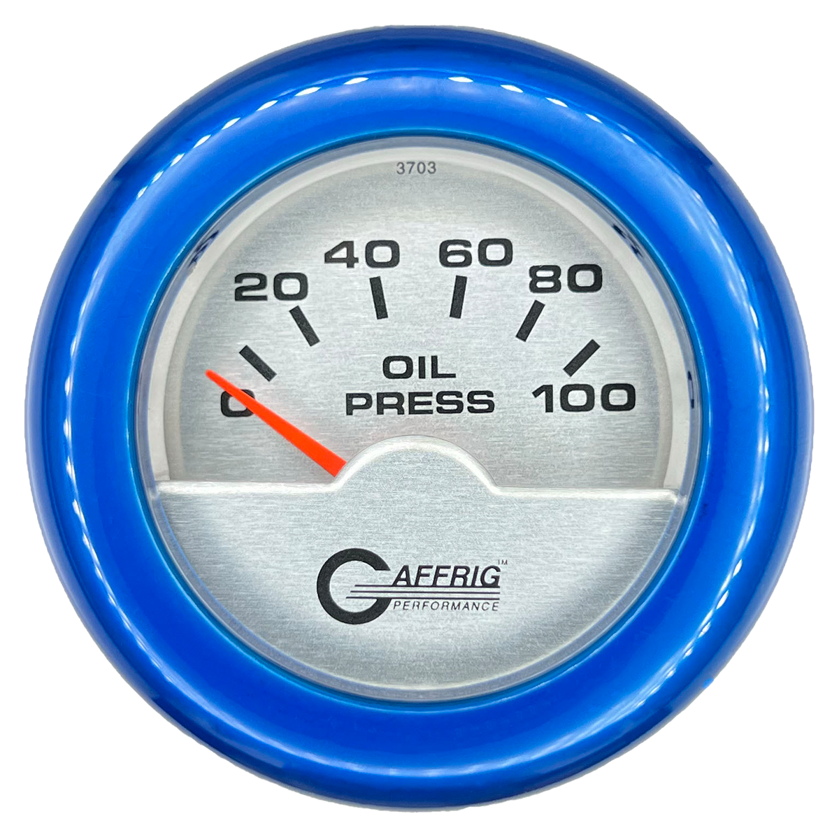 GAFFRIG 2 INCH ELECTRIC OIL PRESSURE GAUGE 0-100 PSI FAT RIM (218) / BLUE / PLATINUM