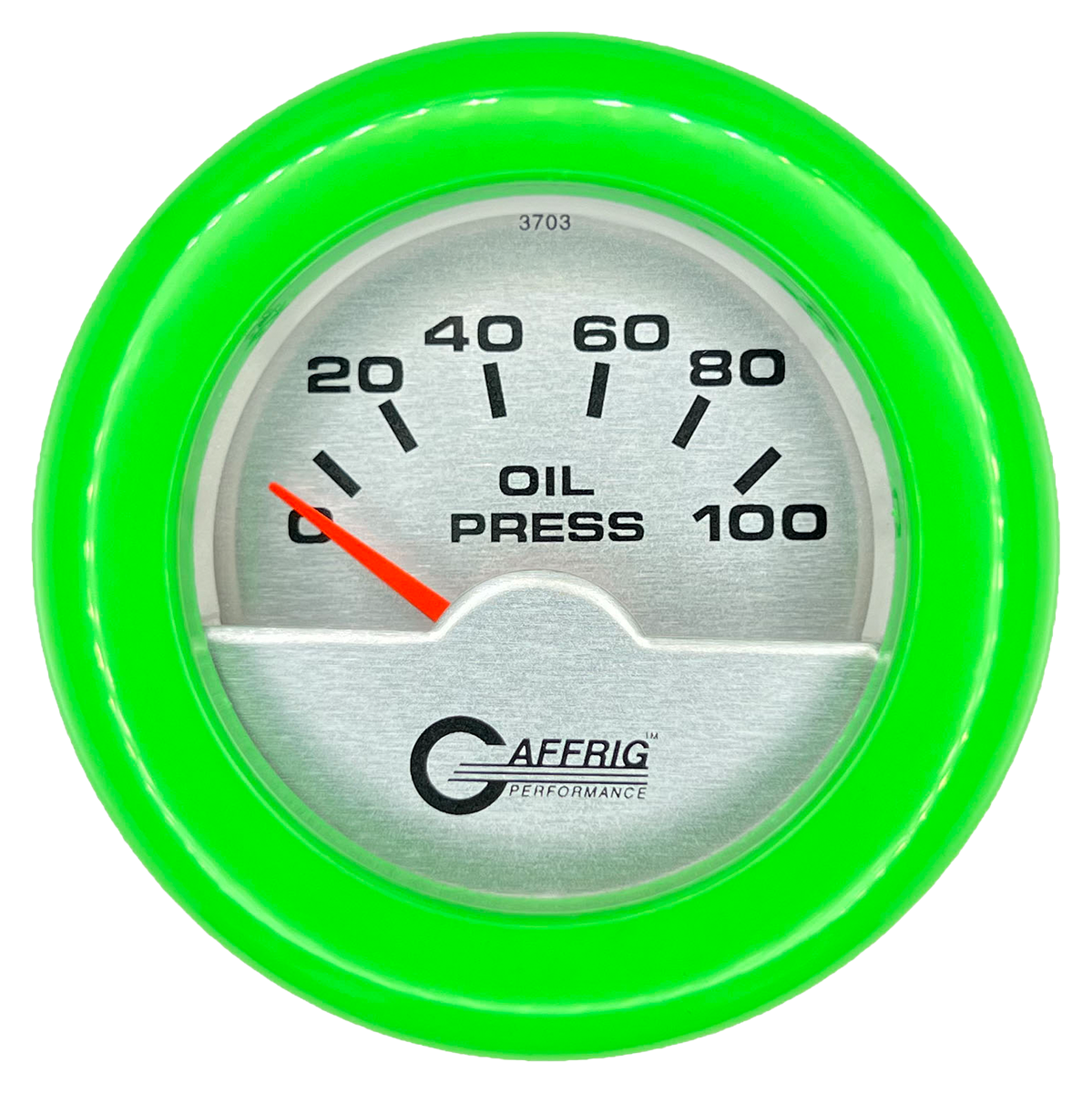 GAFFRIG 2 INCH ELECTRIC OIL PRESSURE GAUGE 0-100 PSI FAT RIM (218) / LIME GREEN / PLATINUM