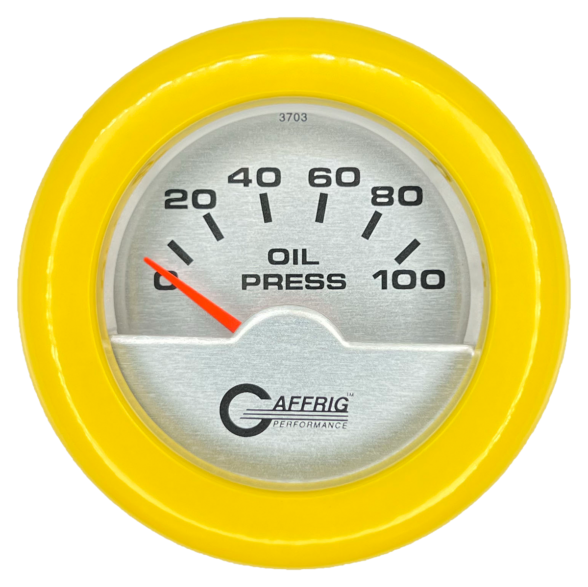 GAFFRIG 2 INCH ELECTRIC OIL PRESSURE GAUGE 0-100 PSI FAT RIM (218) / YELLOW / PLATINUM