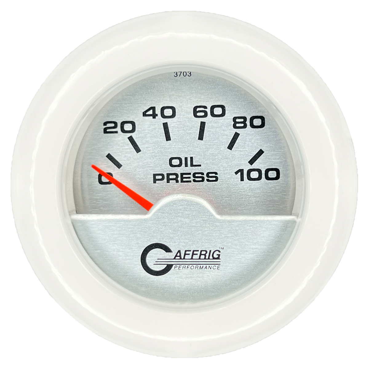 GAFFRIG 2 INCH ELECTRIC OIL PRESSURE GAUGE 0-100 PSI FAT RIM (218) / WHITE / PLATINUM