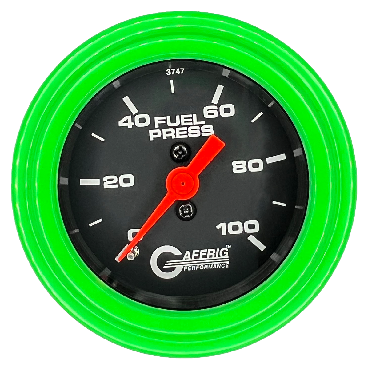 GAFFRIG 2 INCH MECHANICAL FUEL PRESSURE 0-100 PSI GAUGE STEP RIM (002) / LIME GREEN / BLACK