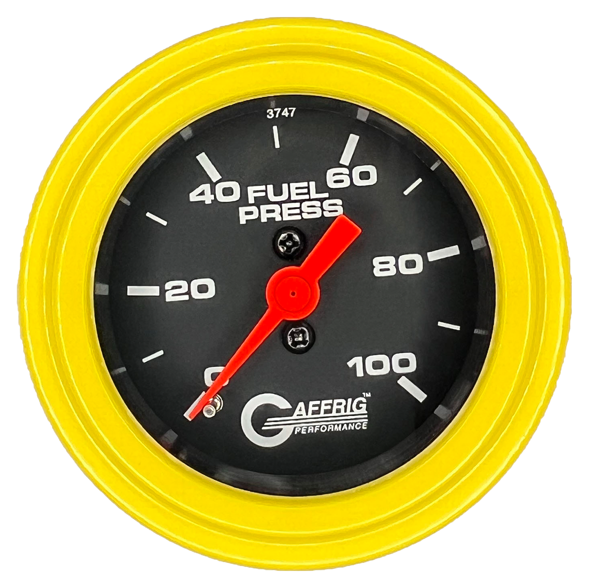 GAFFRIG 2 INCH MECHANICAL FUEL PRESSURE 0-100 PSI GAUGE STEP RIM (002) / YELLOW / BLACK