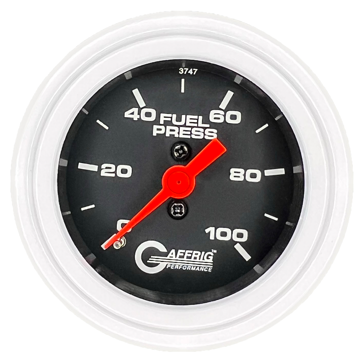 GAFFRIG 2 INCH MECHANICAL FUEL PRESSURE 0-100 PSI GAUGE STEP RIM (002) / WHITE / BLACK