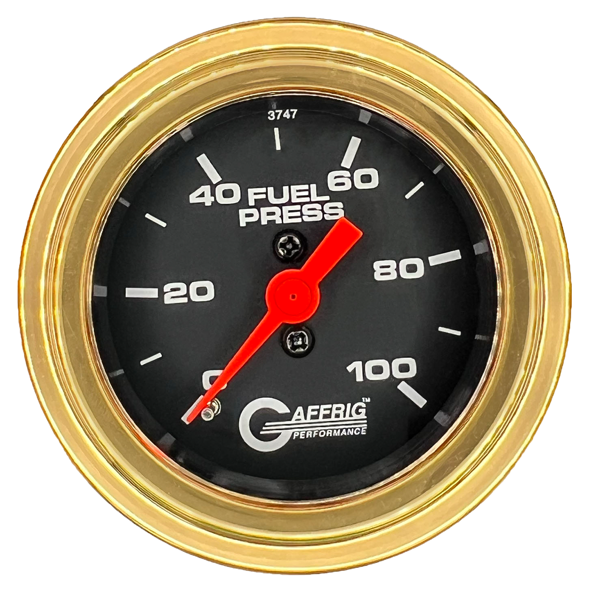 GAFFRIG 2 INCH MECHANICAL FUEL PRESSURE 0-100 PSI GAUGE STEP RIM (002) / GOLD / BLACK