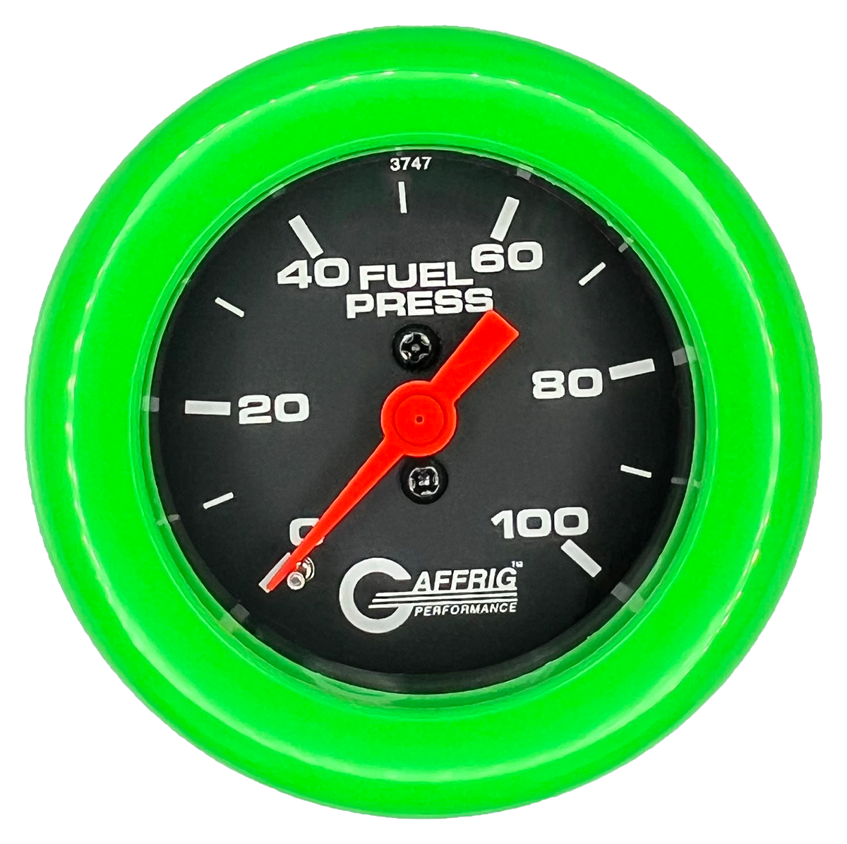 GAFFRIG 2 INCH MECHANICAL FUEL PRESSURE 0-100 PSI GAUGE FAT RIM (218) / LIME GREEN / BLACK