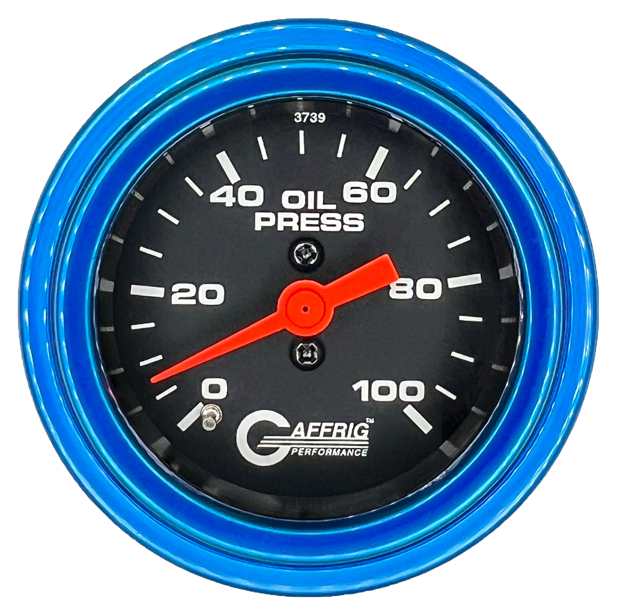 GAFFRIG 2 INCH MECHANICAL OIL PRESSURE 0-100 PSI GAUGE STEP RIM (002) / BLUE / BLACK