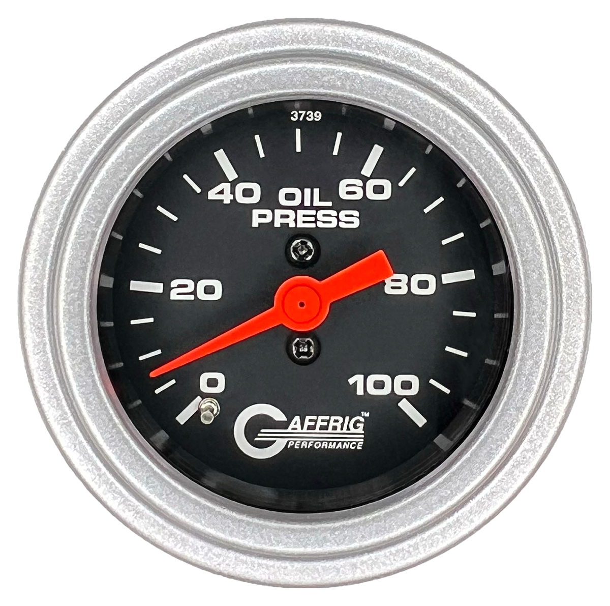 GAFFRIG 2 INCH MECHANICAL OIL PRESSURE 0-100 PSI GAUGE STEP RIM (002) / PLATINUM / BLACK