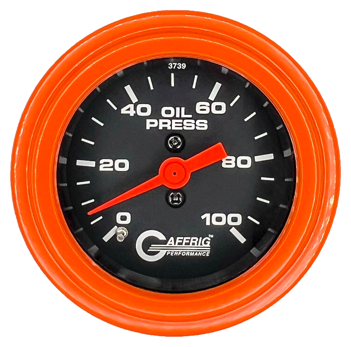GAFFRIG 2 INCH MECHANICAL OIL PRESSURE 0-100 PSI GAUGE STEP RIM (002) / ORANGE / BLACK
