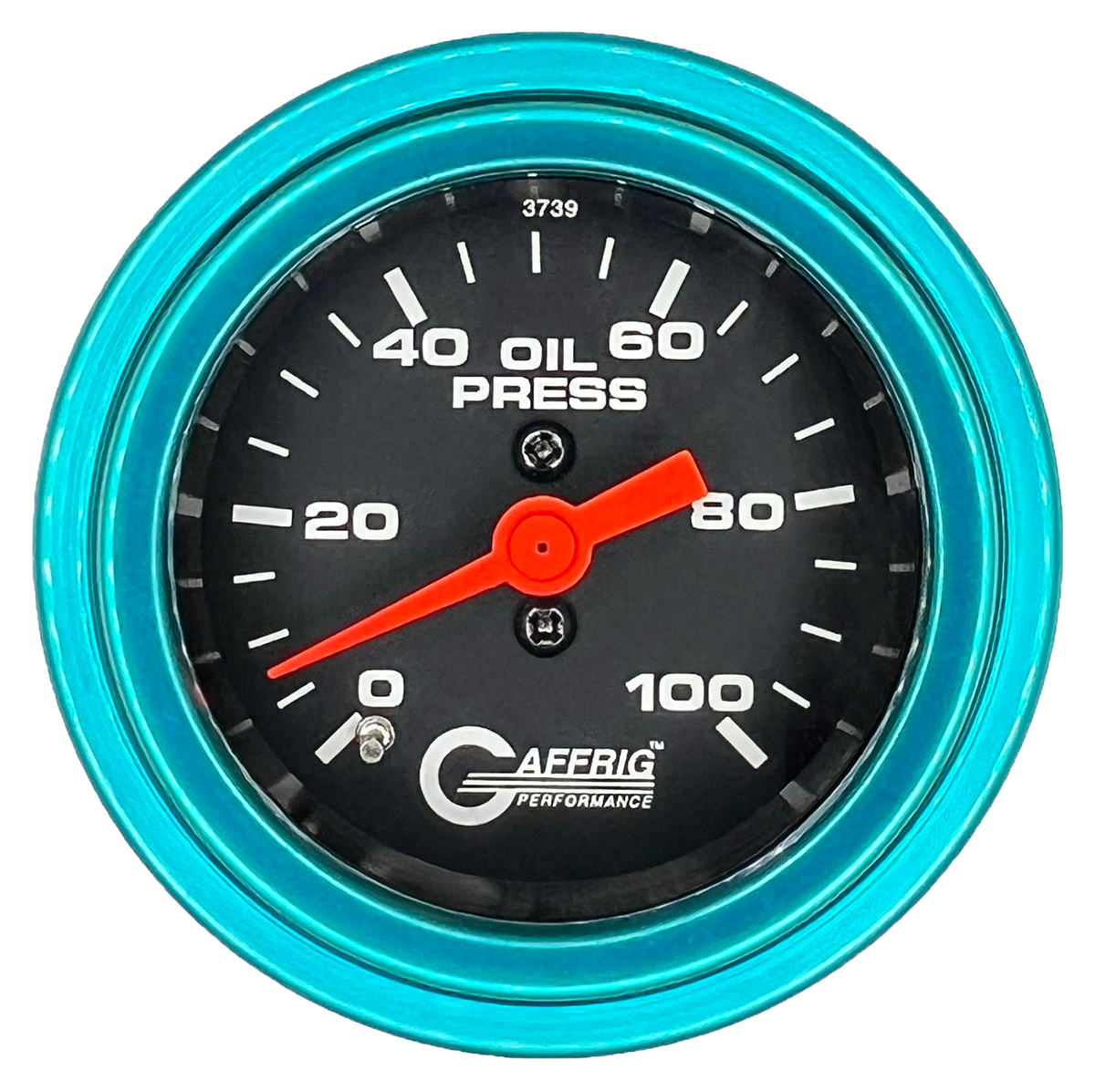 GAFFRIG 2 INCH MECHANICAL OIL PRESSURE 0-100 PSI GAUGE STEP RIM (002) / TEAL / BLACK