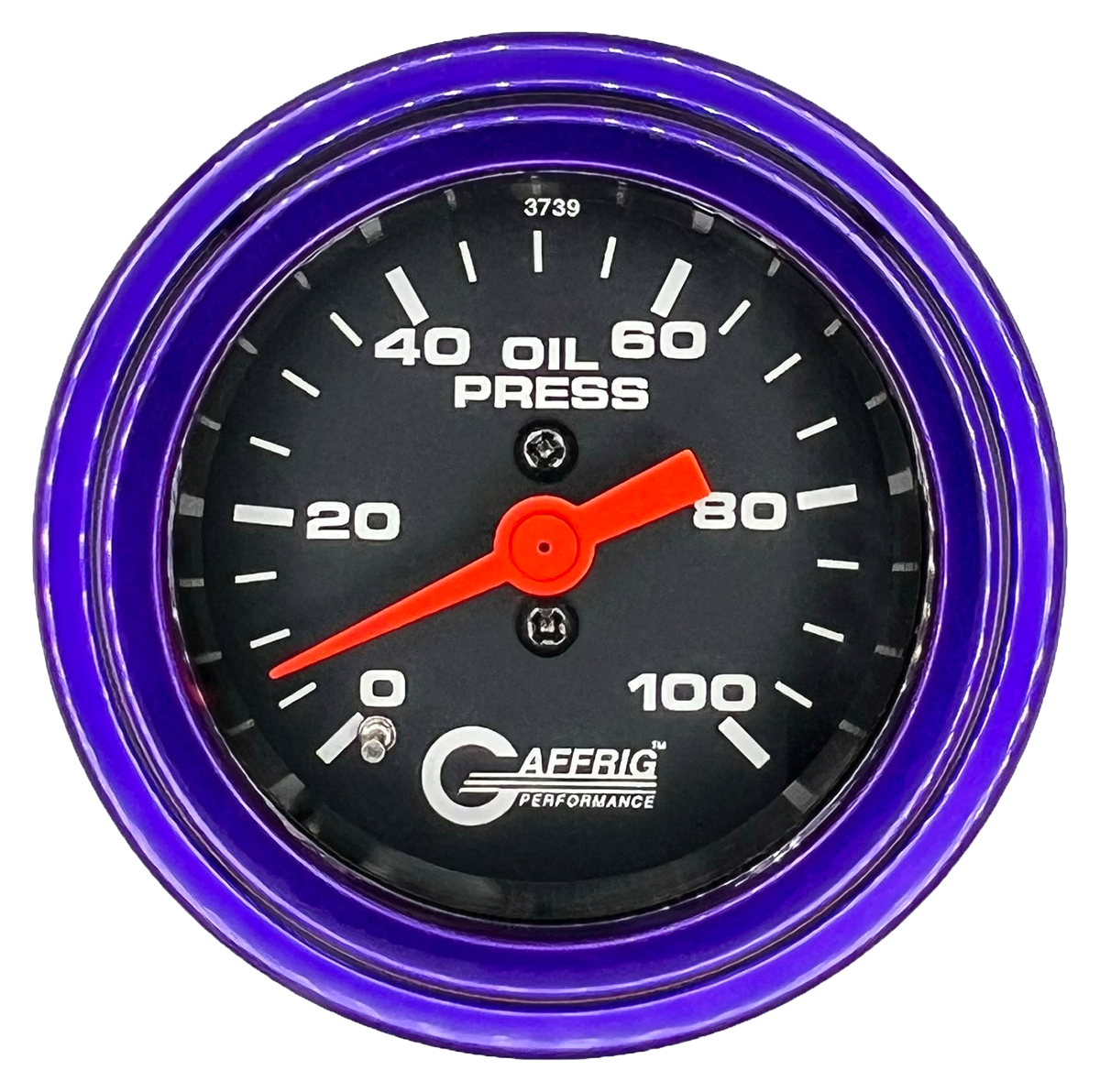 GAFFRIG 2 INCH MECHANICAL OIL PRESSURE 0-100 PSI GAUGE STEP RIM (002) / PURPLE / BLACK