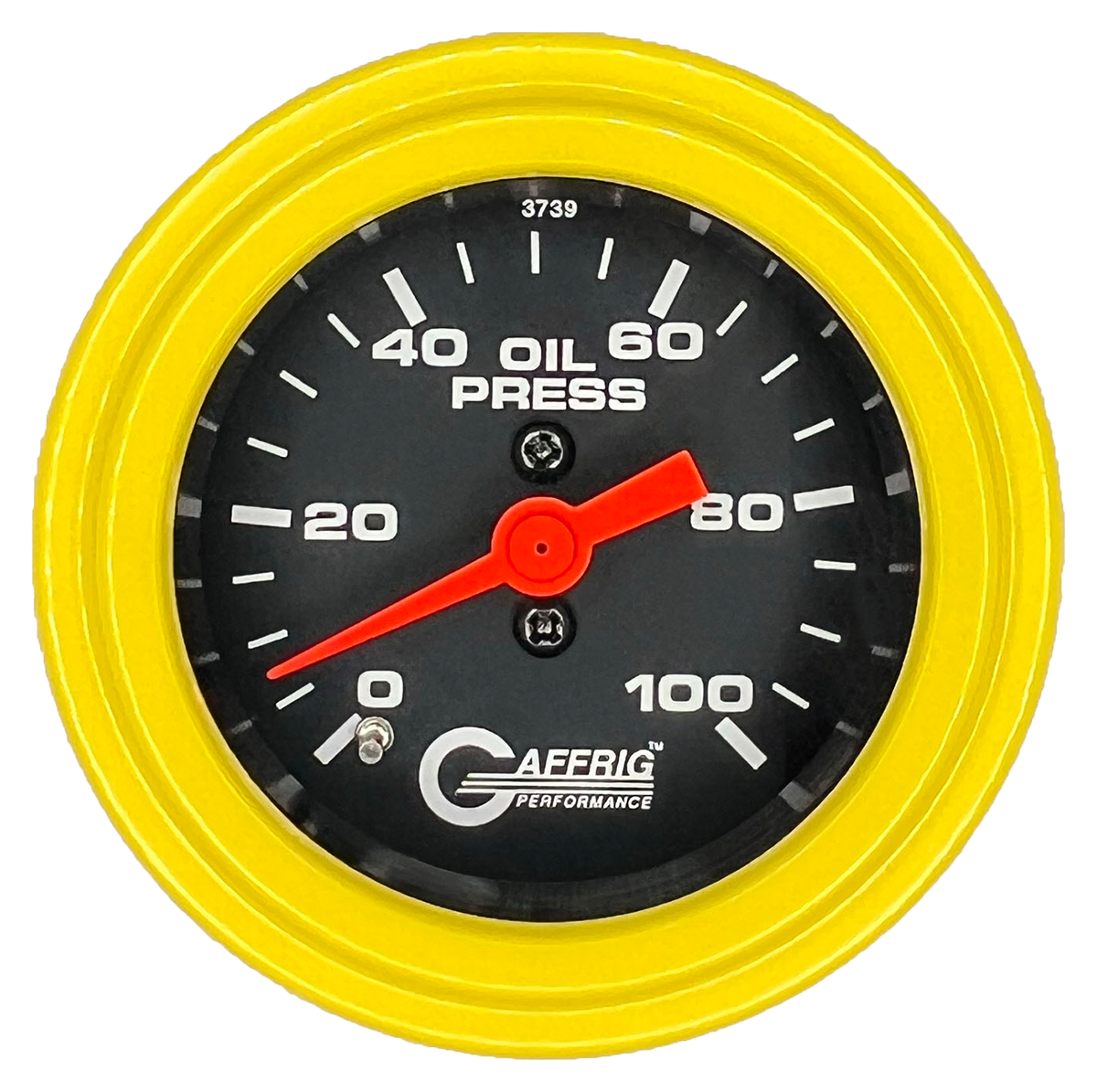 GAFFRIG 2 INCH MECHANICAL OIL PRESSURE 0-100 PSI GAUGE STEP RIM (002) / YELLOW / BLACK