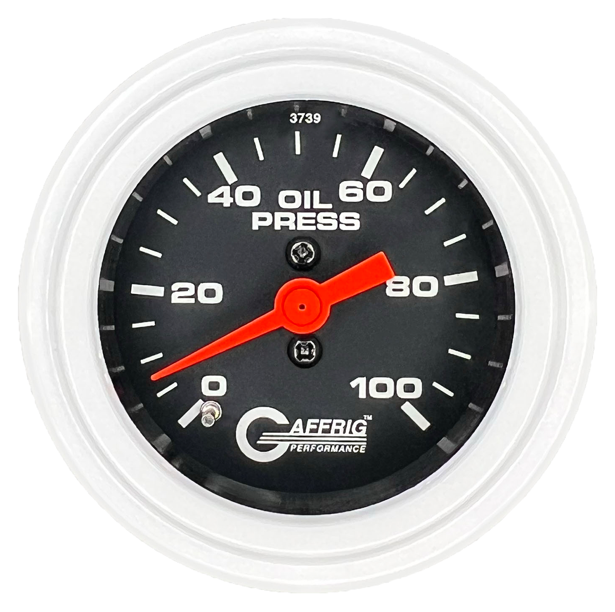GAFFRIG 2 INCH MECHANICAL OIL PRESSURE 0-100 PSI GAUGE STEP RIM (002) / WHITE / BLACK