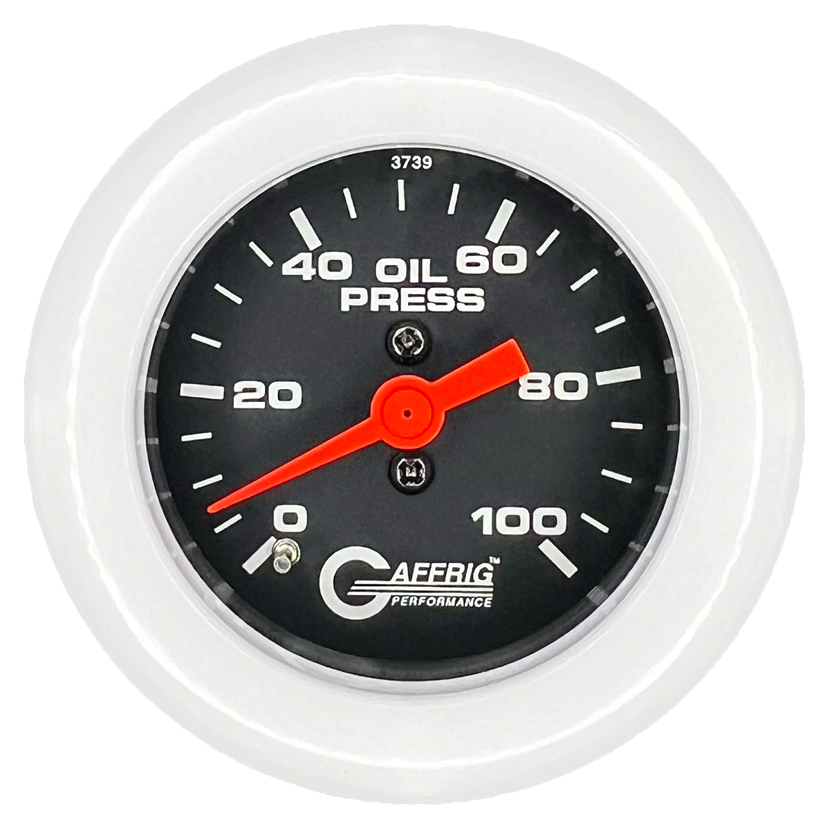 GAFFRIG 2 INCH MECHANICAL OIL PRESSURE 0-100 PSI GAUGE FAT RIM (218) / WHITE / BLACK