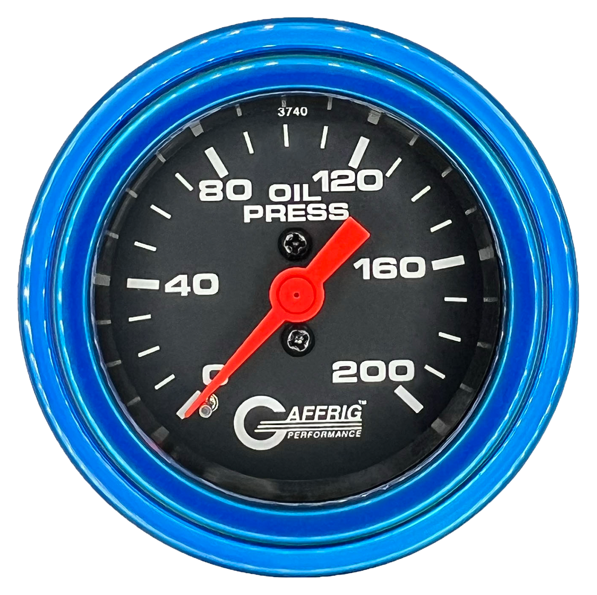 GAFFRIG 2 INCH MECHANICAL OIL PRESSURE 0-200 PSI GAUGE STEP RIM (002) / BLUE / BLACK