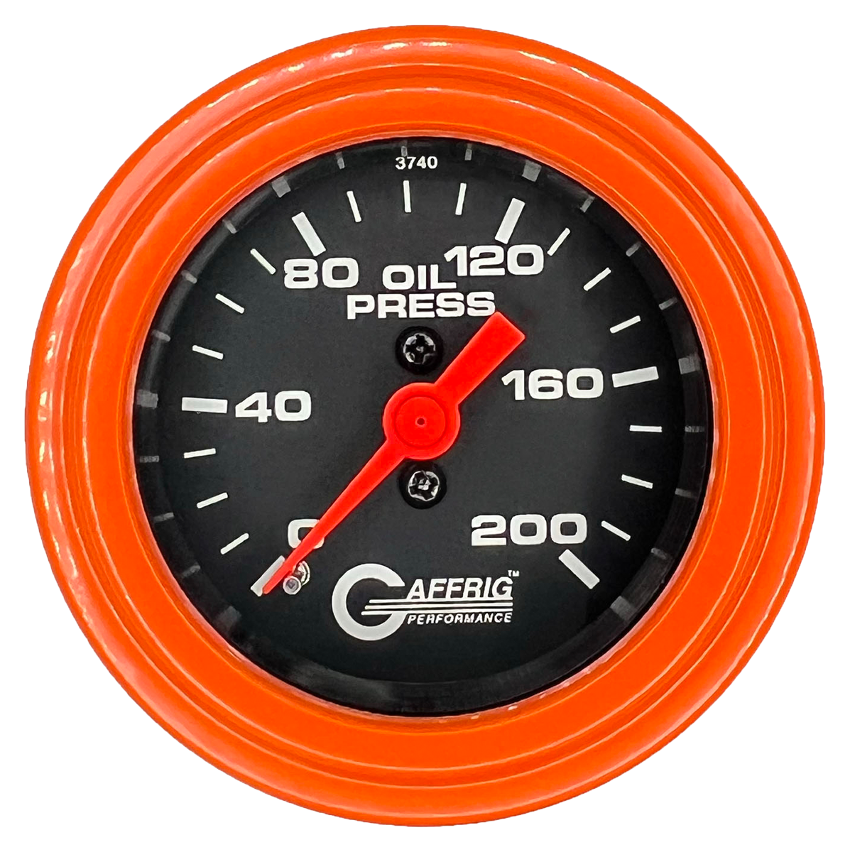 GAFFRIG 2 INCH MECHANICAL OIL PRESSURE 0-200 PSI GAUGE STEP RIM (002) / ORANGE / BLACK