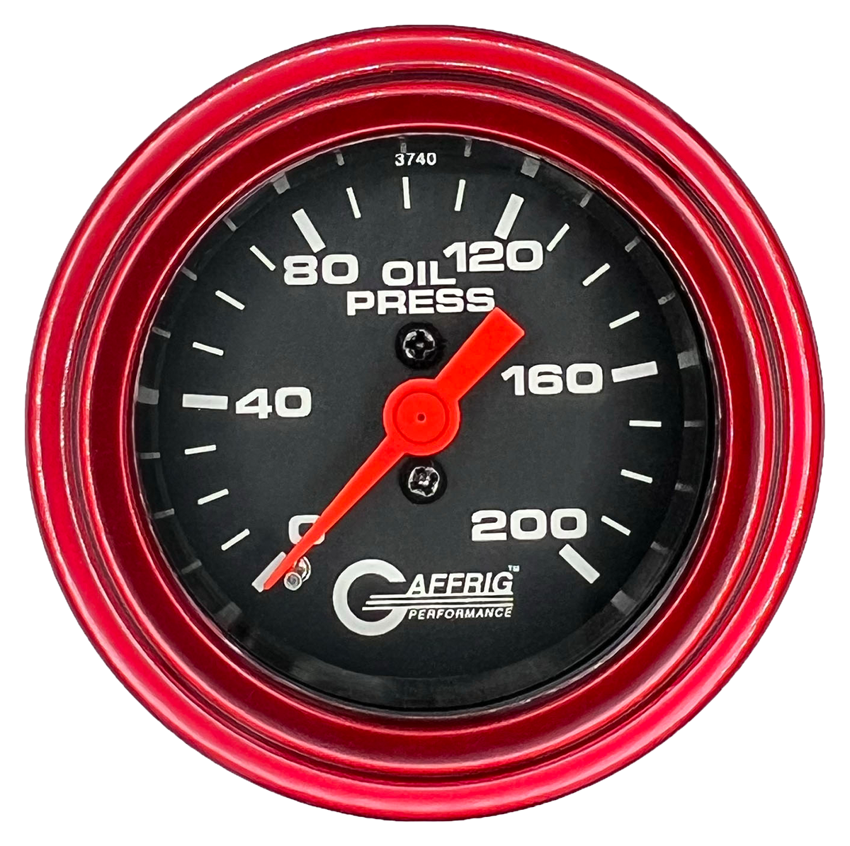 GAFFRIG 2 INCH MECHANICAL OIL PRESSURE 0-200 PSI GAUGE STEP RIM (002) / RED / BLACK