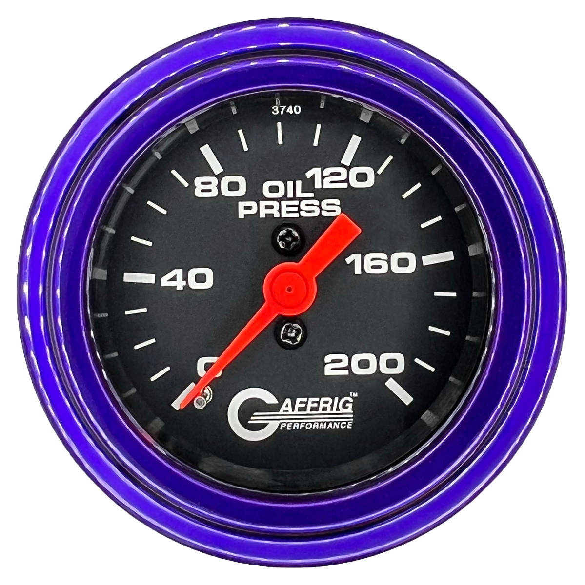GAFFRIG 2 INCH MECHANICAL OIL PRESSURE 0-200 PSI GAUGE STEP RIM (002) / PURPLE / BLACK