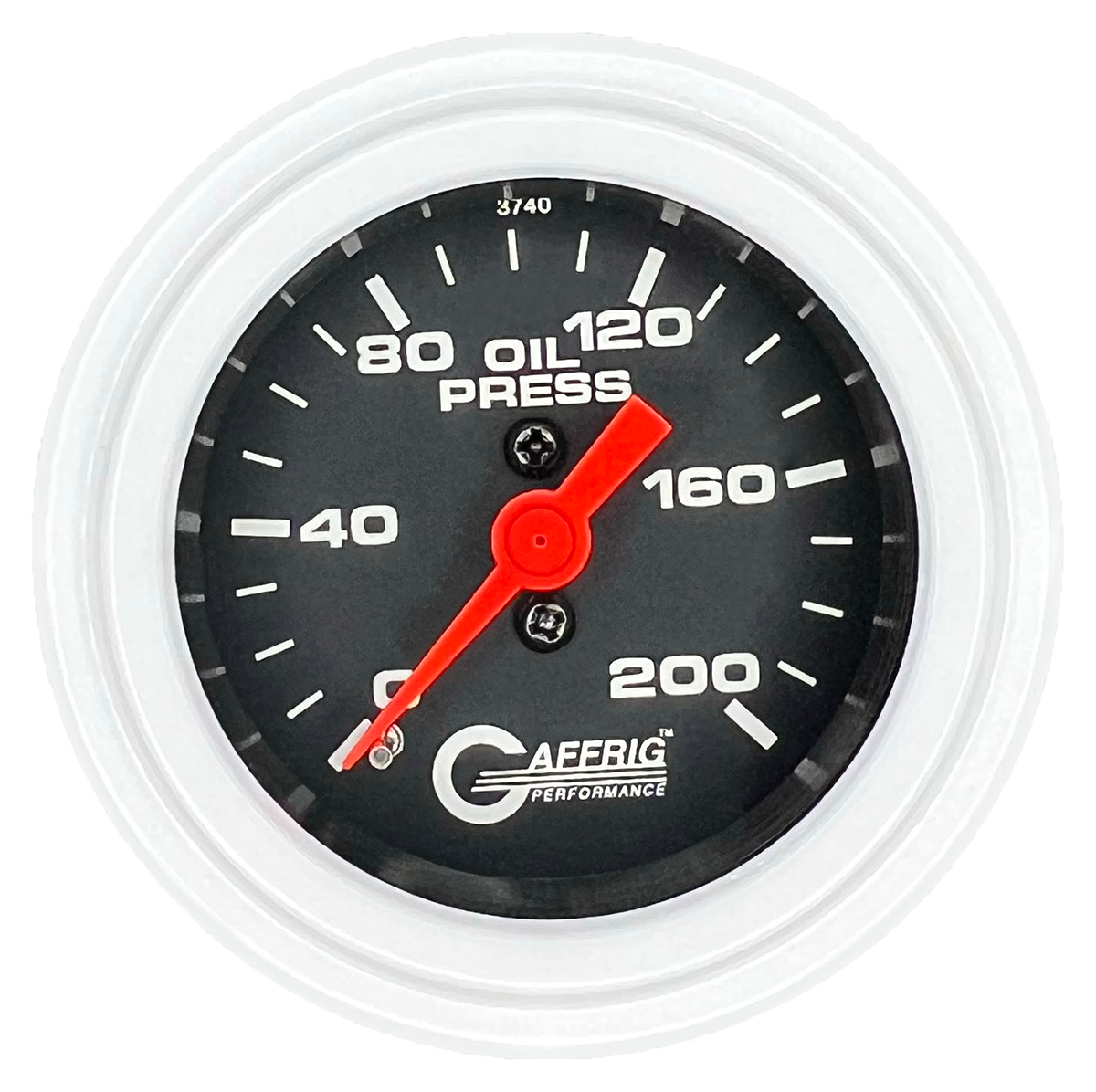 GAFFRIG 2 INCH MECHANICAL OIL PRESSURE 0-200 PSI GAUGE STEP RIM (002) / WHITE / BLACK