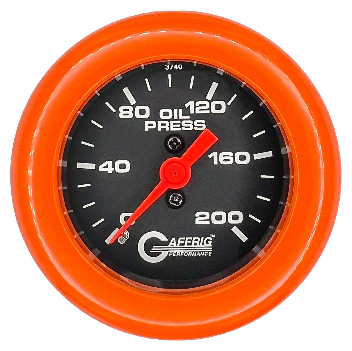 GAFFRIG 2 INCH MECHANICAL OIL PRESSURE 0-200 PSI GAUGE FAT RIM (218) / ORANGE / BLACK