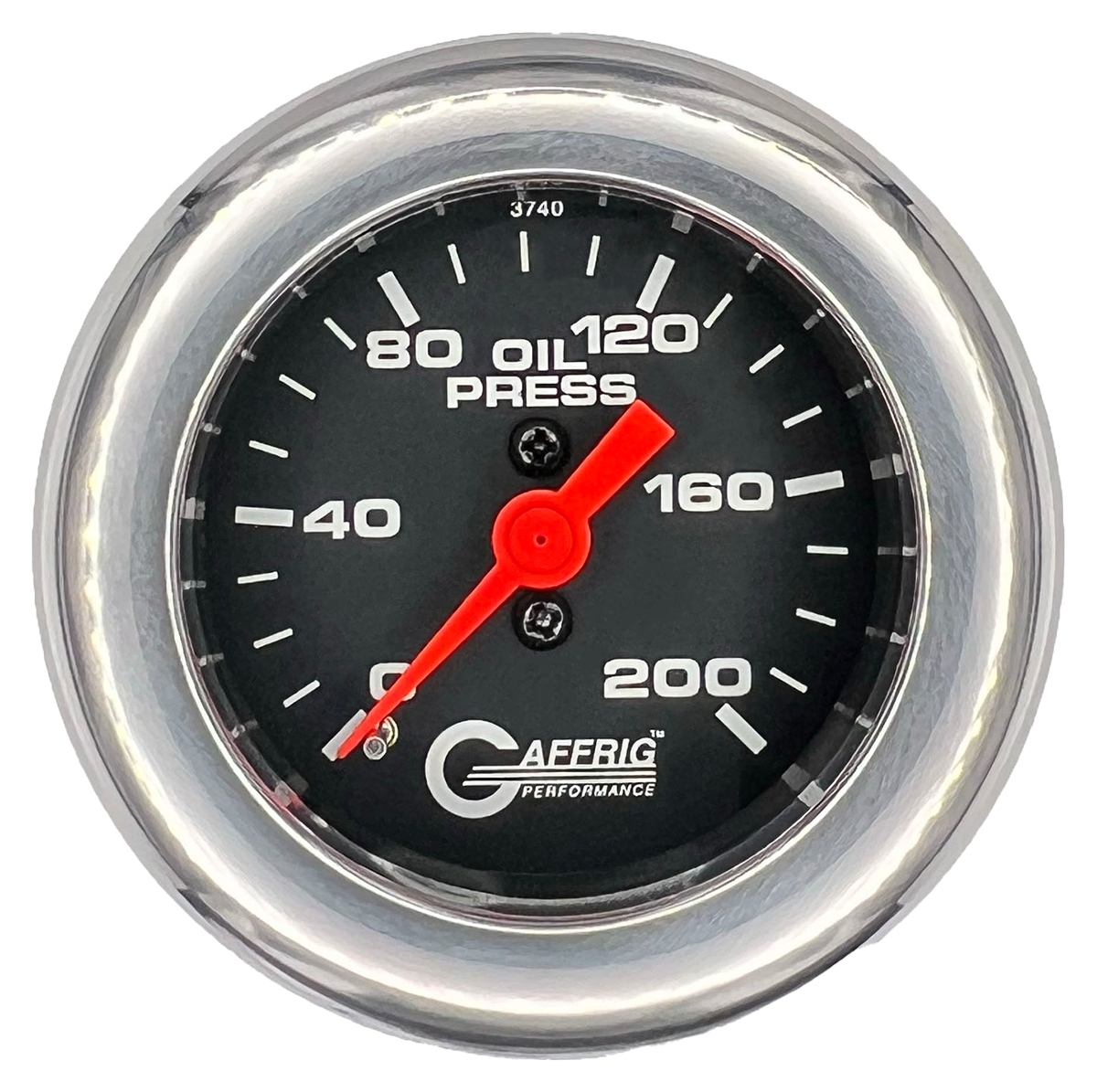 GAFFRIG 2 INCH MECHANICAL OIL PRESSURE 0-200 PSI GAUGE FAT RIM (218) / CHROME/POLISHED / BLACK