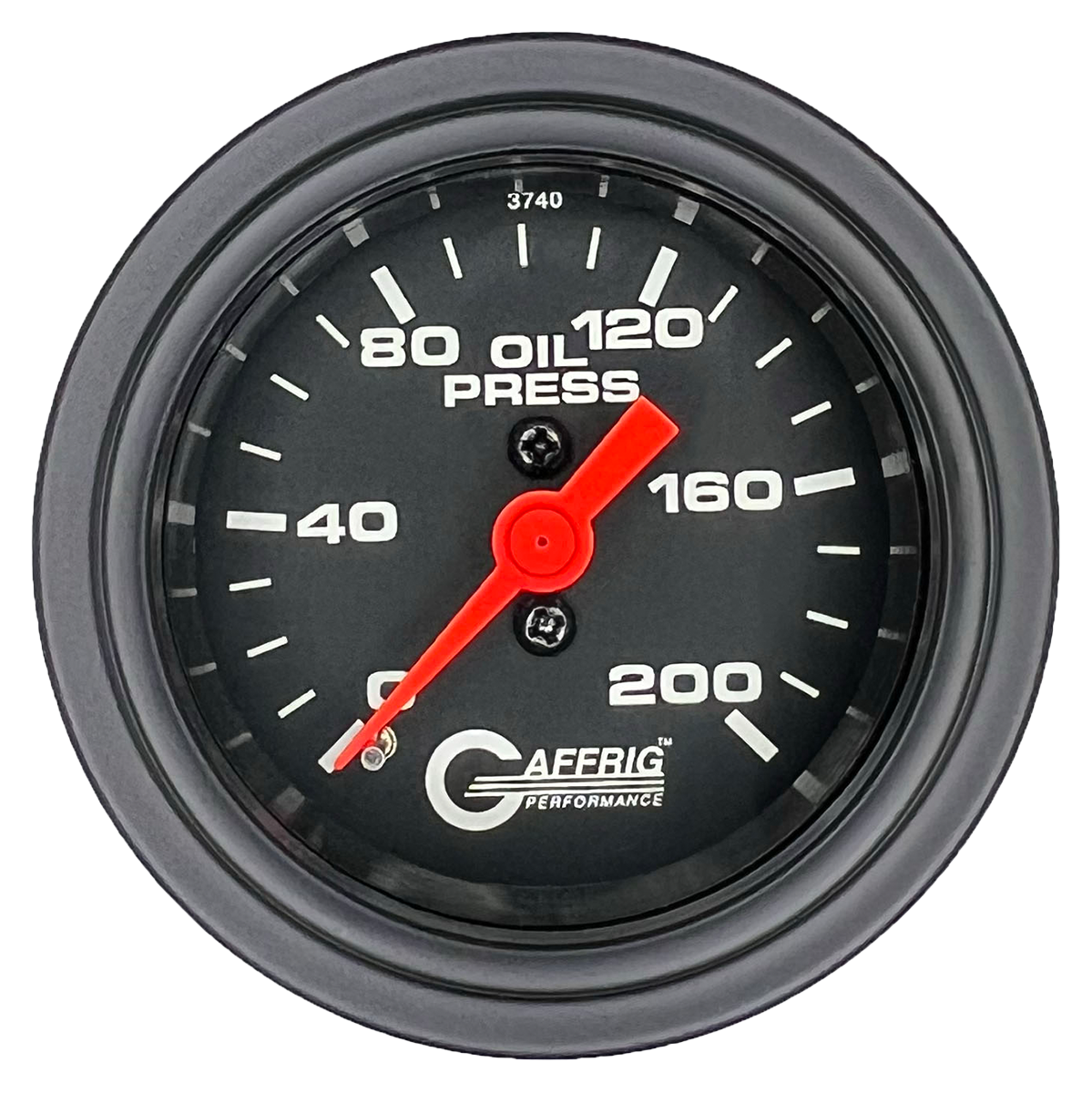 GAFFRIG 2 INCH MECHANICAL OIL PRESSURE 0-200 PSI GAUGE STEP RIM (002) / BLACK / BLACK