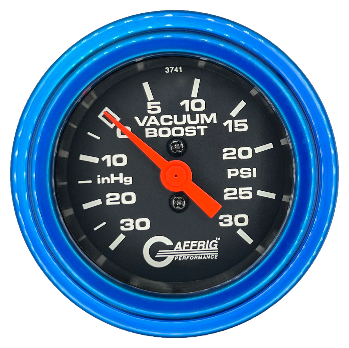 GAFFRIG 2 INCH MECHANICAL VACUUM 0-30HG/BOOST 0-30PSI GAUGE STEP RIM (002) / BLUE / BLACK
