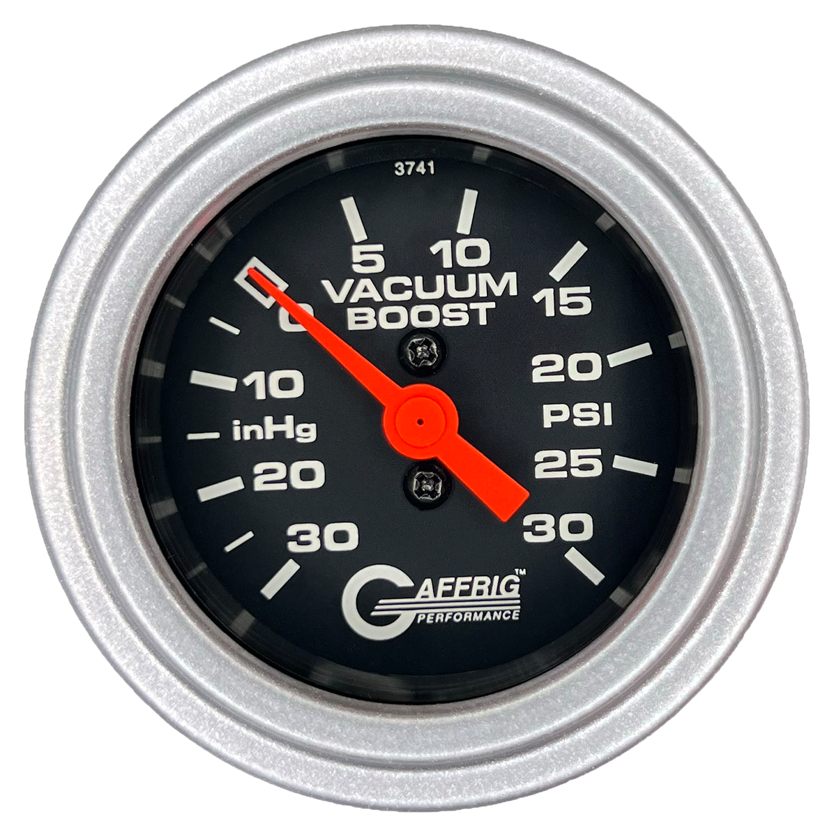 GAFFRIG 2 INCH MECHANICAL VACUUM 0-30HG/BOOST 0-30PSI GAUGE STEP RIM (002) / PLATINUM / BLACK