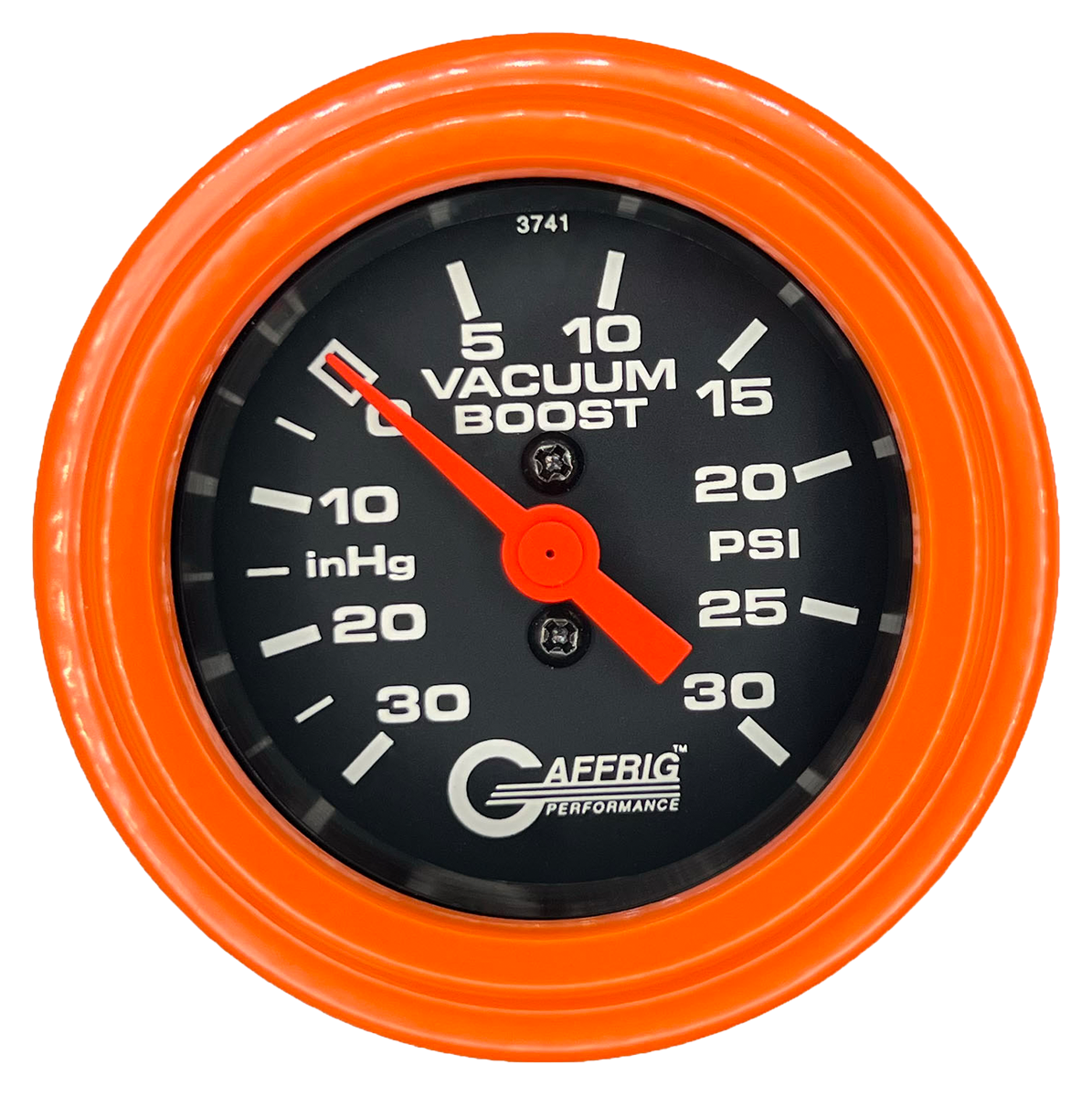 GAFFRIG 2 INCH MECHANICAL VACUUM 0-30HG/BOOST 0-30PSI GAUGE STEP RIM (002) / ORANGE / BLACK