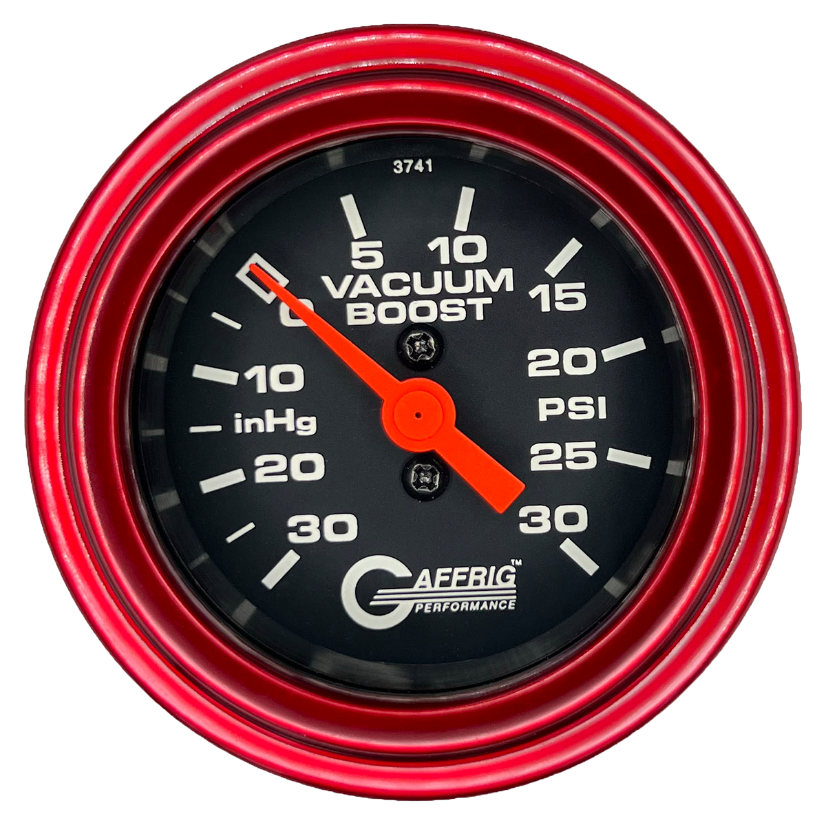 GAFFRIG 2 INCH MECHANICAL VACUUM 0-30HG/BOOST 0-30PSI GAUGE STEP RIM (002) / RED / BLACK