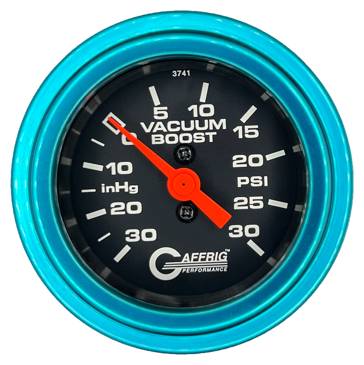 GAFFRIG 2 INCH MECHANICAL VACUUM 0-30HG/BOOST 0-30PSI GAUGE STEP RIM (002) / TEAL / BLACK