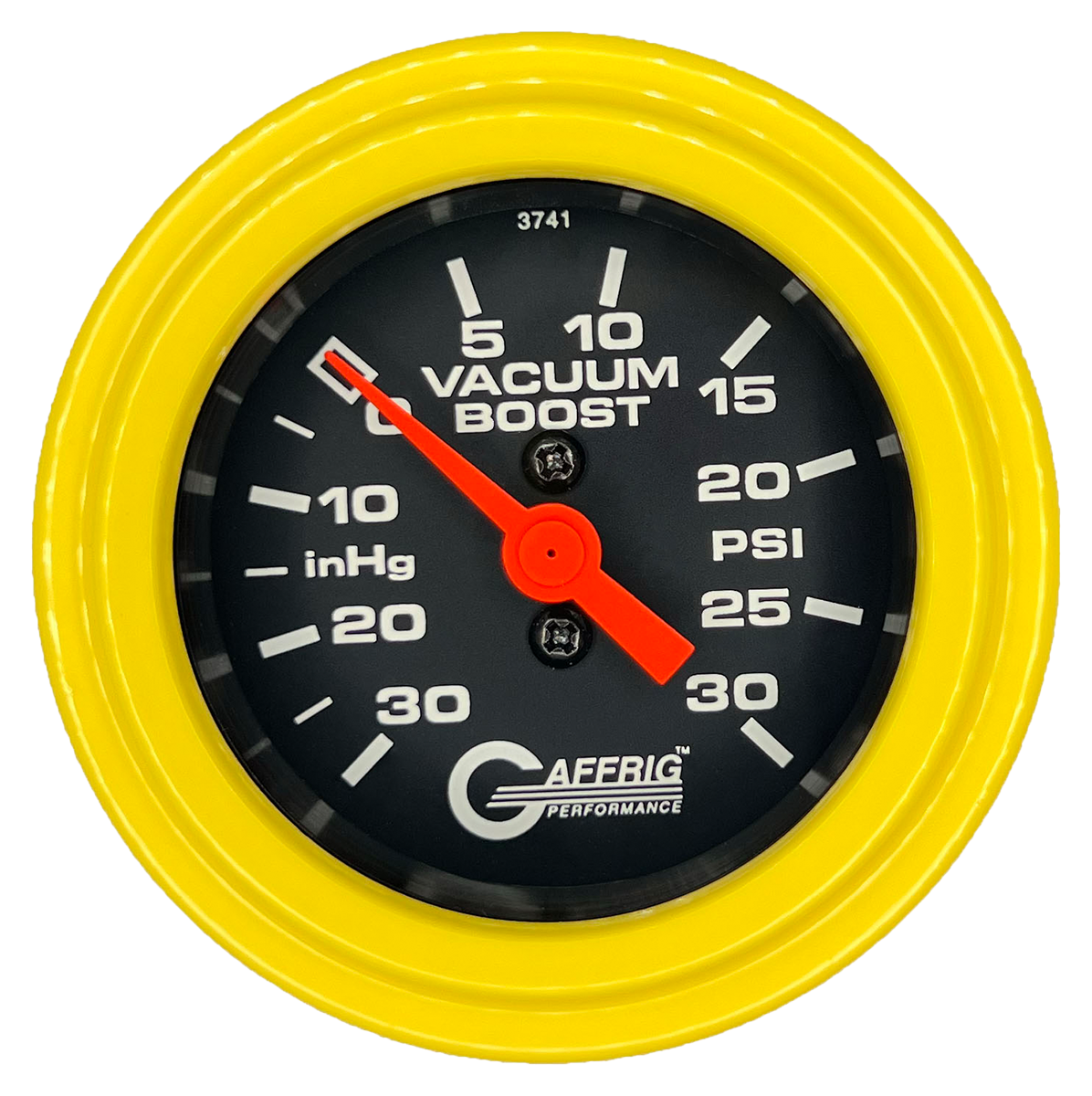 GAFFRIG 2 INCH MECHANICAL VACUUM 0-30HG/BOOST 0-30PSI GAUGE STEP RIM (002) / YELLOW / BLACK