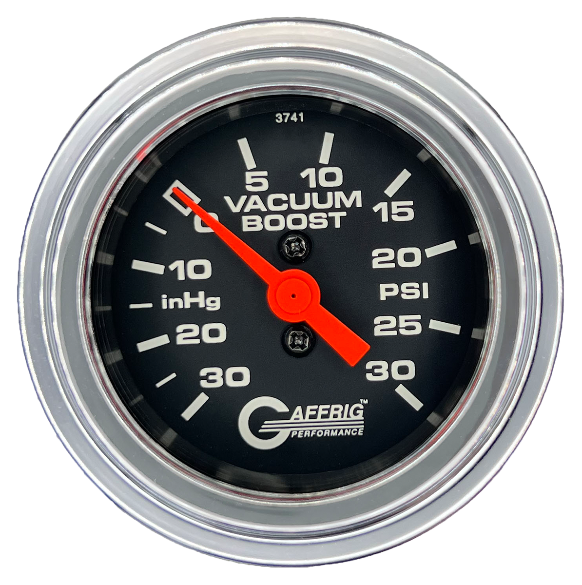 GAFFRIG 2 INCH MECHANICAL VACUUM 0-30HG/BOOST 0-30PSI GAUGE STEP RIM (002) / CHROME/POLISHED / BLACK