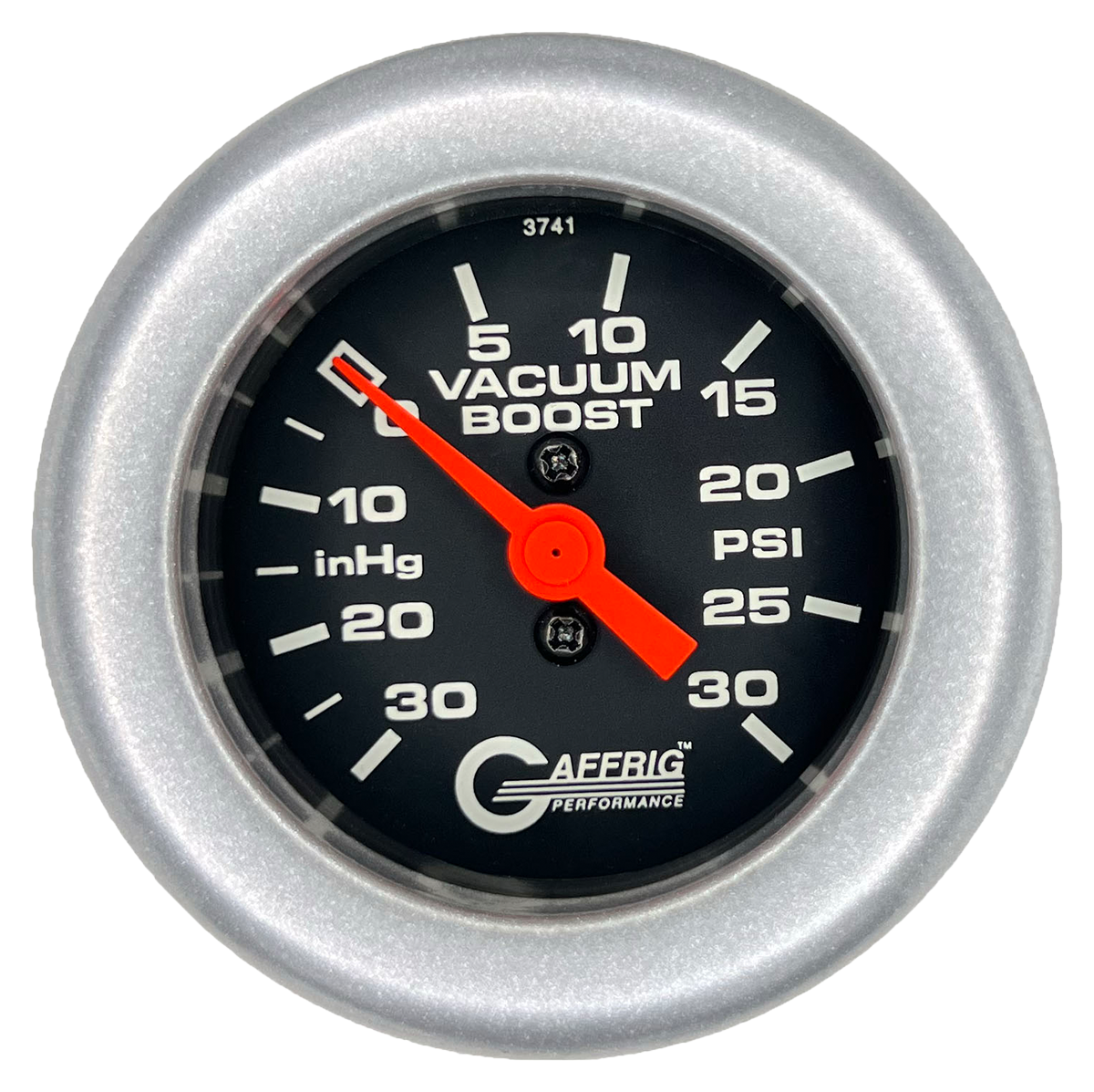 GAFFRIG 2 INCH MECHANICAL VACUUM 0-30HG/BOOST 0-30PSI GAUGE FAT RIM (218) / PLATINUM / BLACK