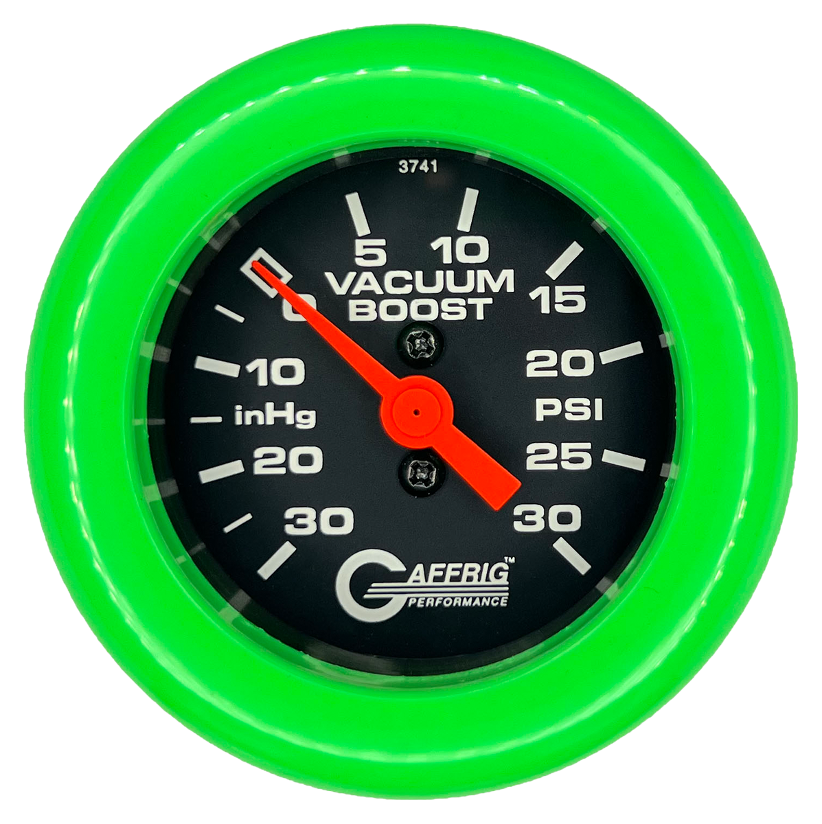 GAFFRIG 2 INCH MECHANICAL VACUUM 0-30HG/BOOST 0-30PSI GAUGE FAT RIM (218) / LIME GREEN / BLACK