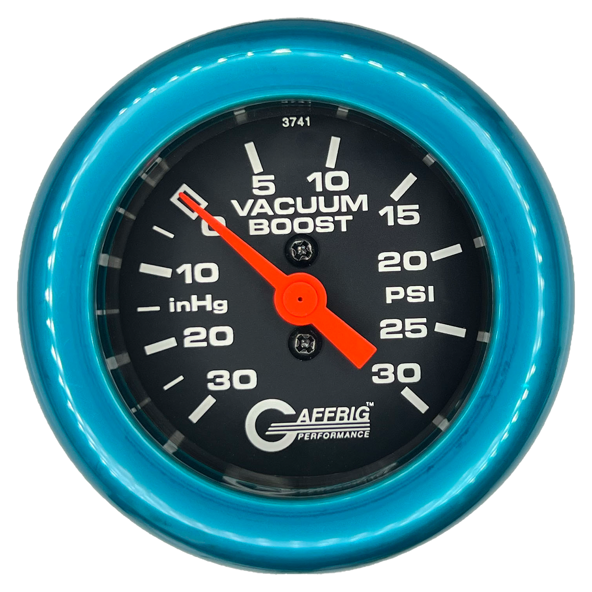GAFFRIG 2 INCH MECHANICAL VACUUM 0-30HG/BOOST 0-30PSI GAUGE FAT RIM (218) / TEAL / BLACK