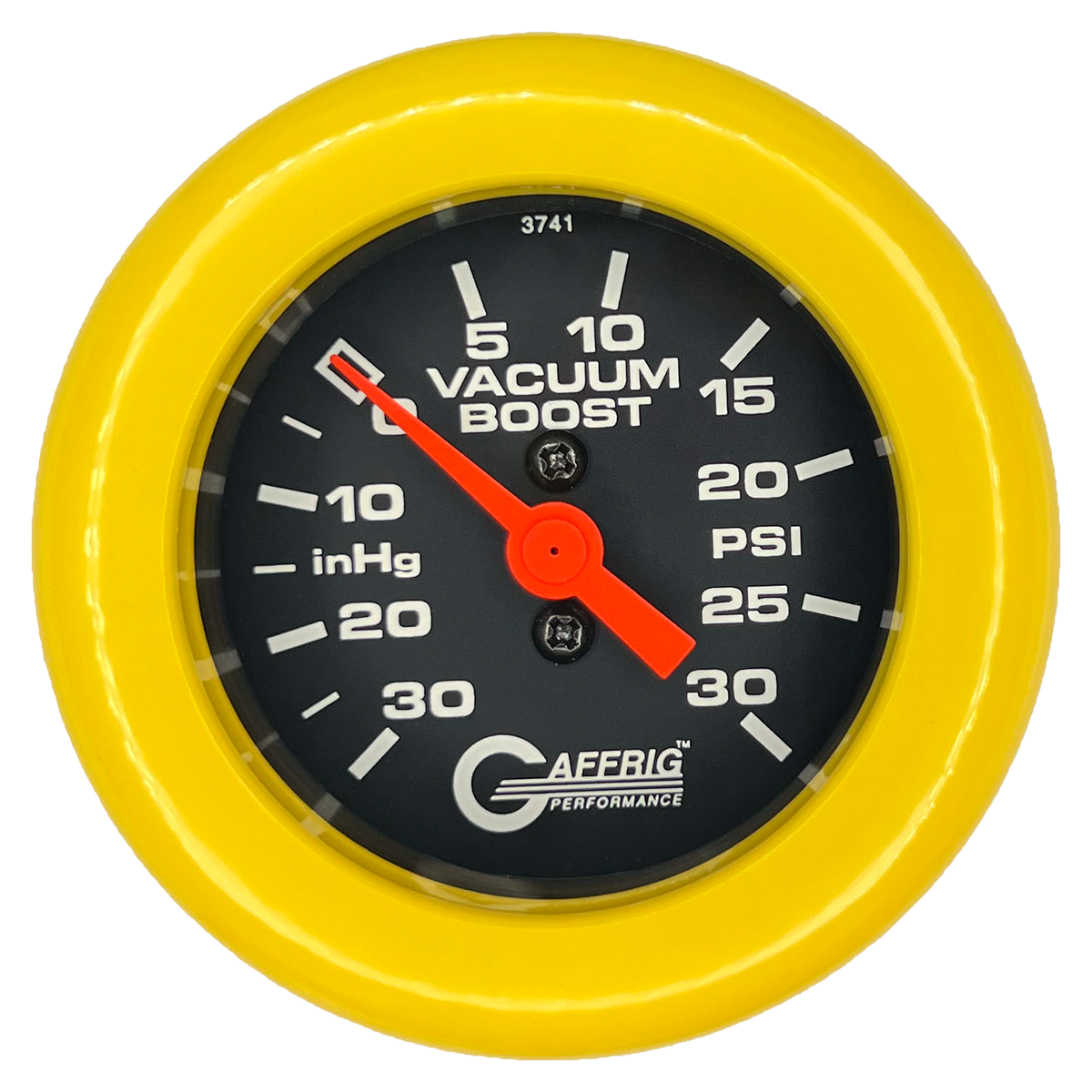 GAFFRIG 2 INCH MECHANICAL VACUUM 0-30HG/BOOST 0-30PSI GAUGE FAT RIM (218) / YELLOW / BLACK