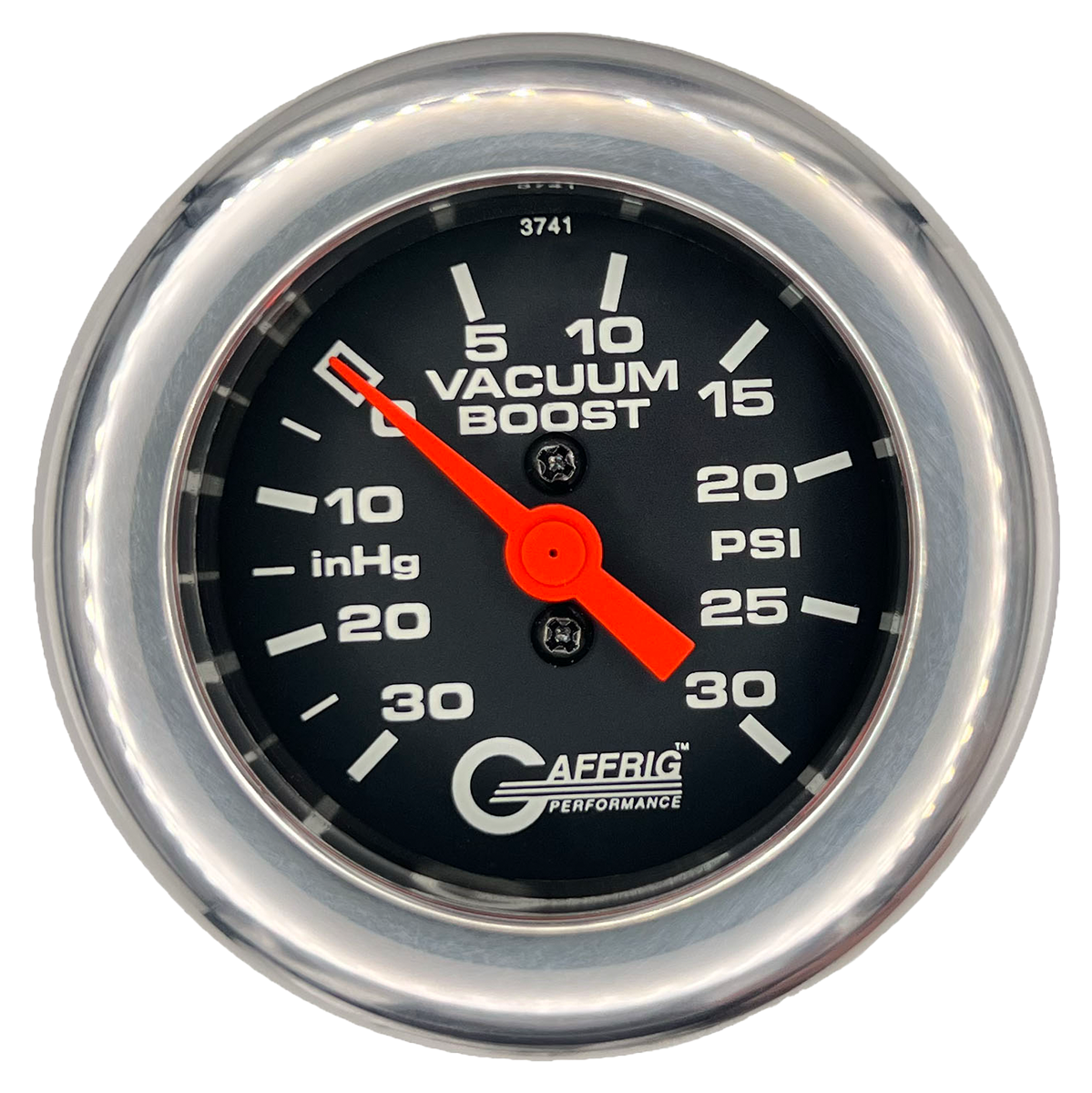GAFFRIG 2 INCH MECHANICAL VACUUM 0-30HG/BOOST 0-30PSI GAUGE FAT RIM (218) / CHROME/POLISHED / BLACK