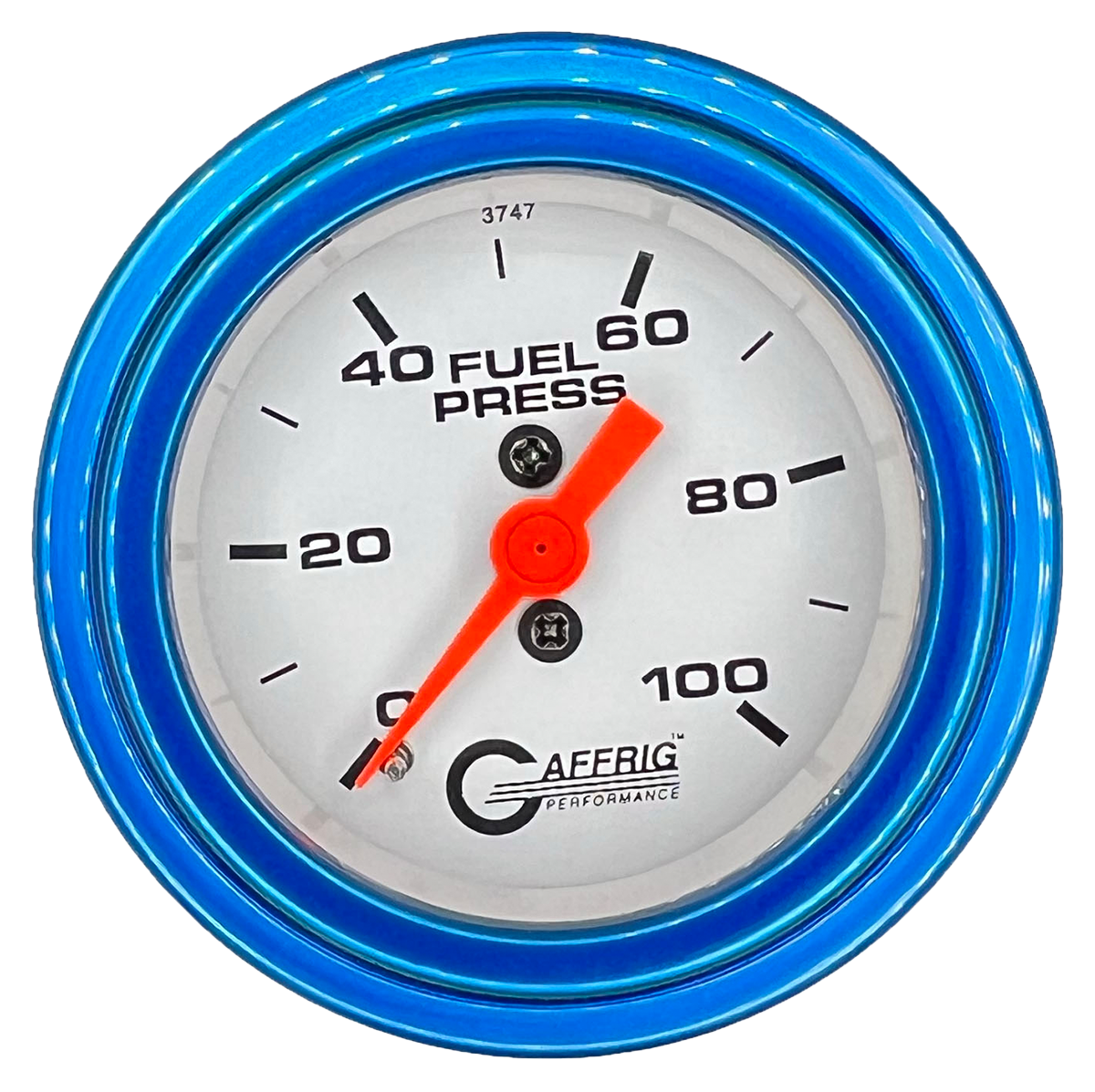 GAFFRIG 2 INCH MECHANICAL FUEL PRESSURE 0-100 PSI GAUGE STEP RIM (002) / BLUE / WHITE