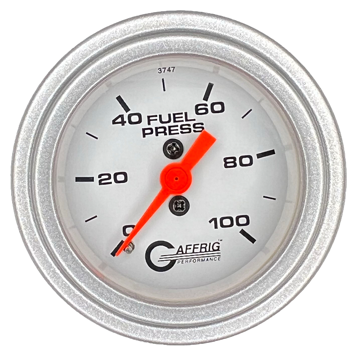 GAFFRIG 2 INCH MECHANICAL FUEL PRESSURE 0-100 PSI GAUGE STEP RIM (002) / PLATINUM / WHITE