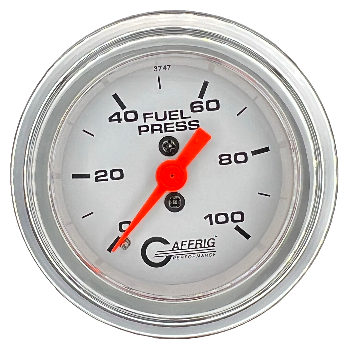 GAFFRIG 2 INCH MECHANICAL FUEL PRESSURE 0-100 PSI GAUGE STEP RIM (002) / CHROME/POLISHED / WHITE